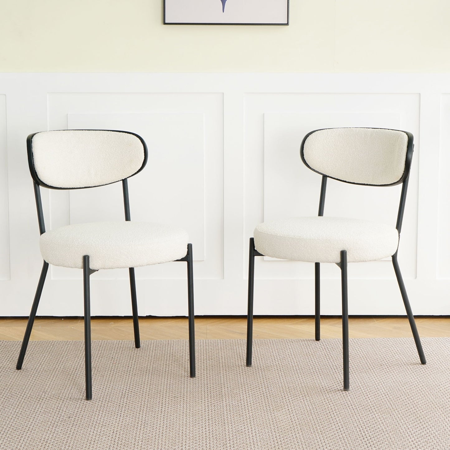 Boucle Modern Kitchen Dining Chair With Bentwood Back (Set of 2)