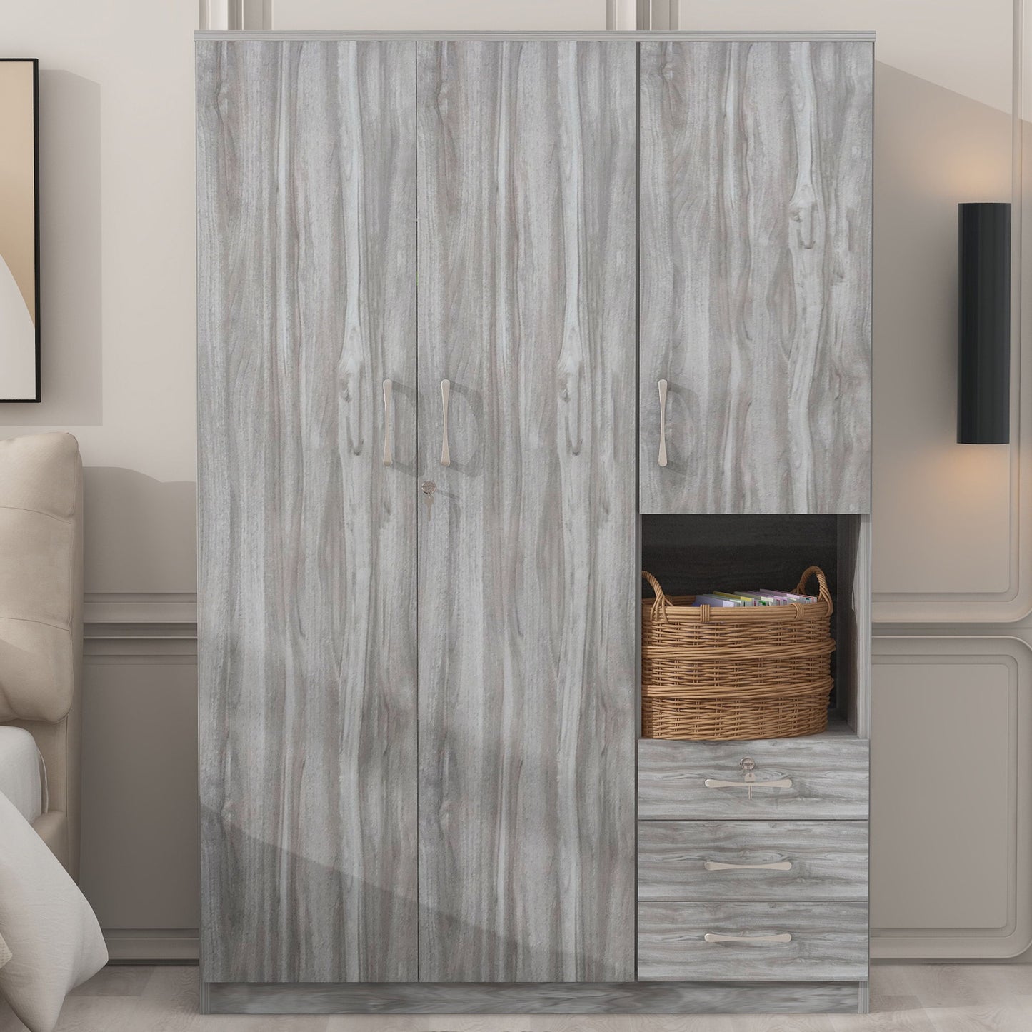 2 Doors Wardrobe Storage For Bedroom With Shelves And 3 Drawers
