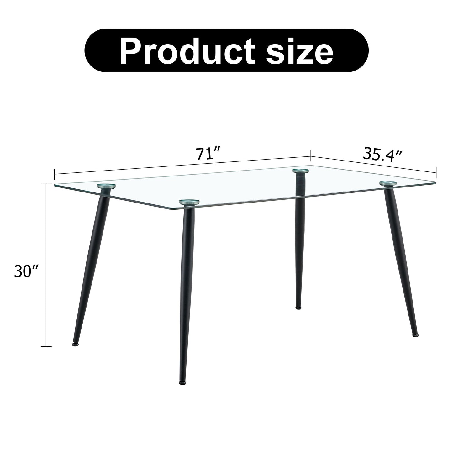 Modern Rectangular Glass Dining Table For 4 - 6 People With Tempered Glass Countertop