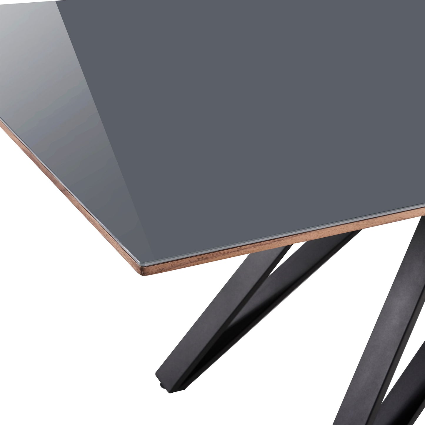 Urbino - Mid-Century Dining Table Glass Top - Matte Black / Dark Gray