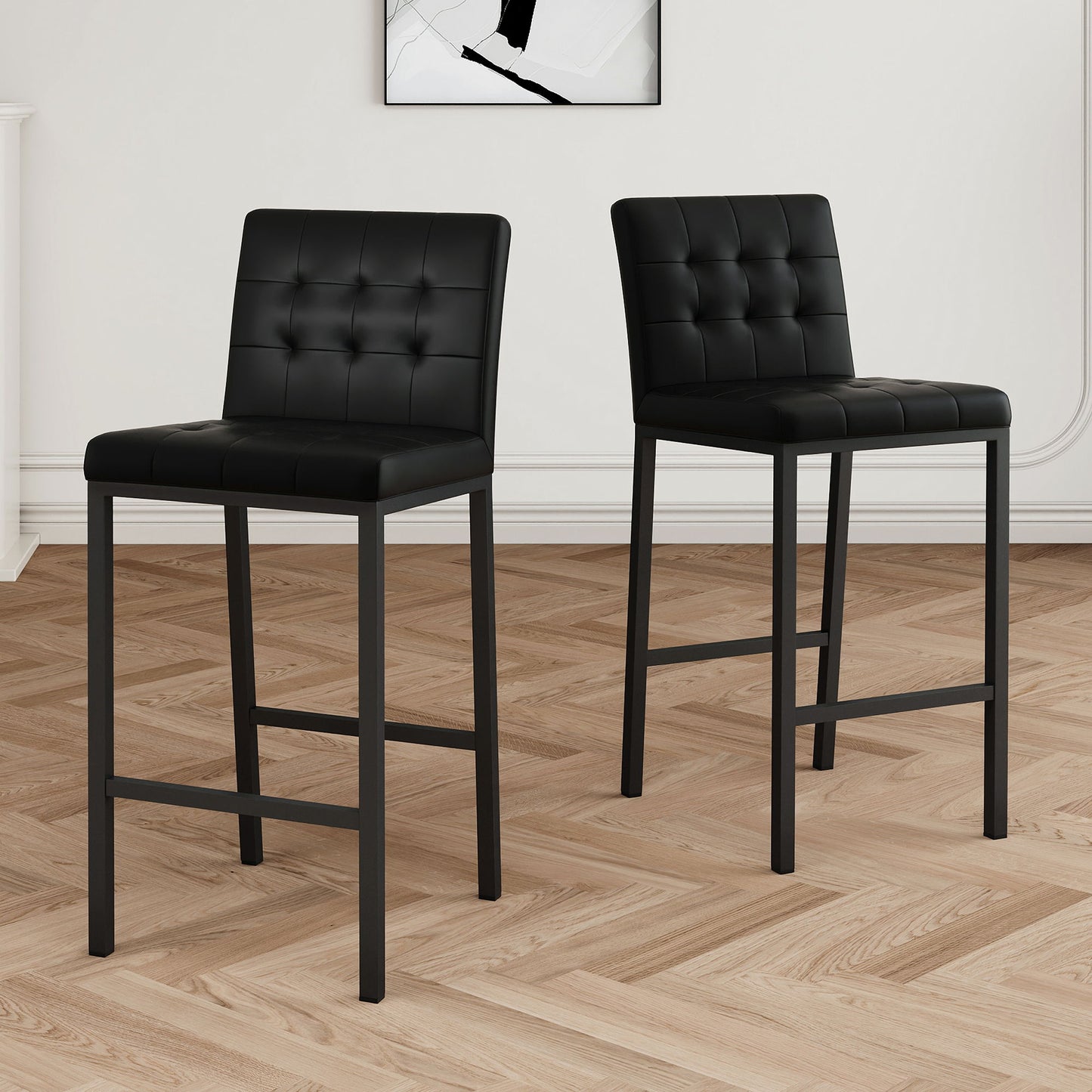 Modern Design High Stool With Metal Legs For Kitchen And Restaurant (Set of 2) - Black