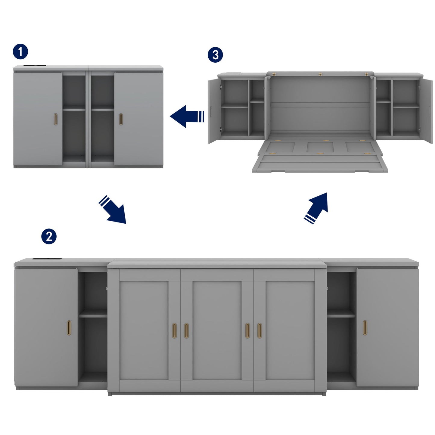 Murphy Bed With Shelves, Cabinets And USB Ports