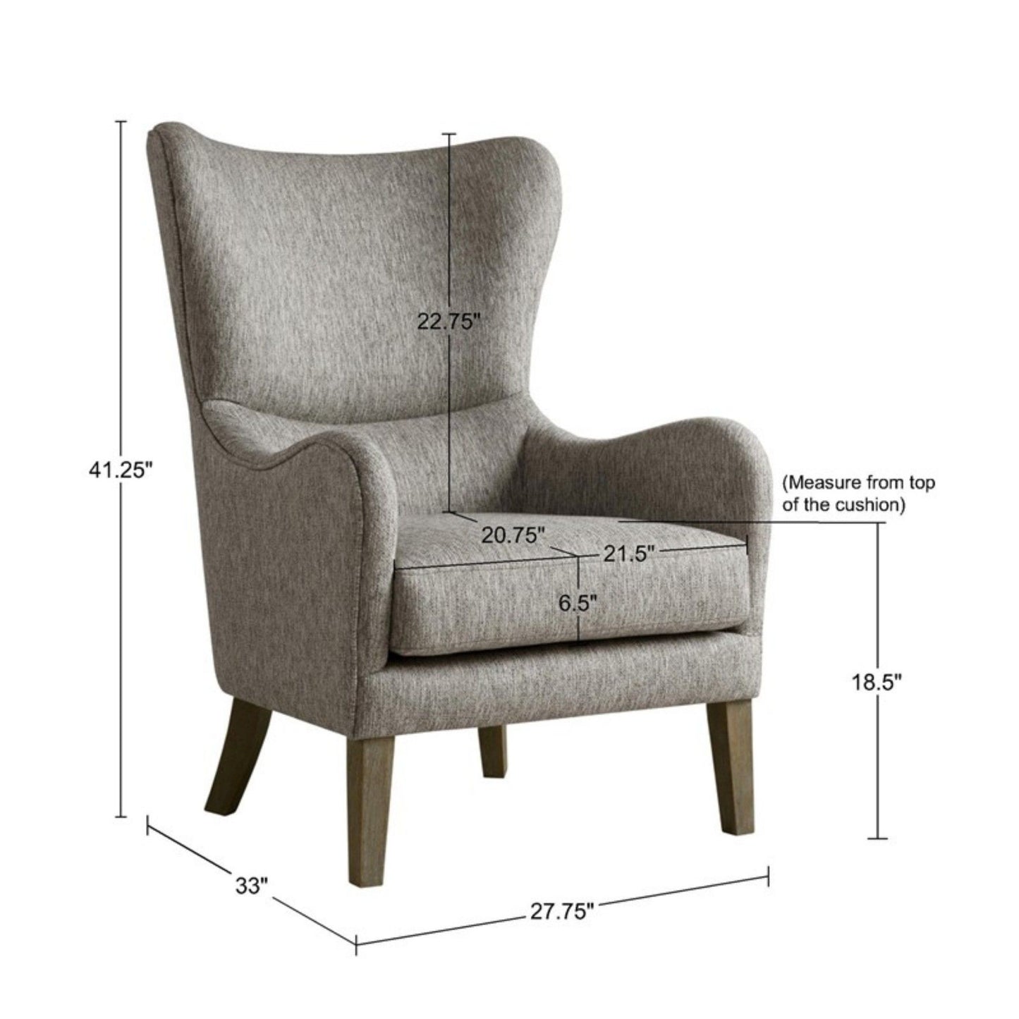 Arianna - Swoop Wing Chair With High Density Foam Support - Gray