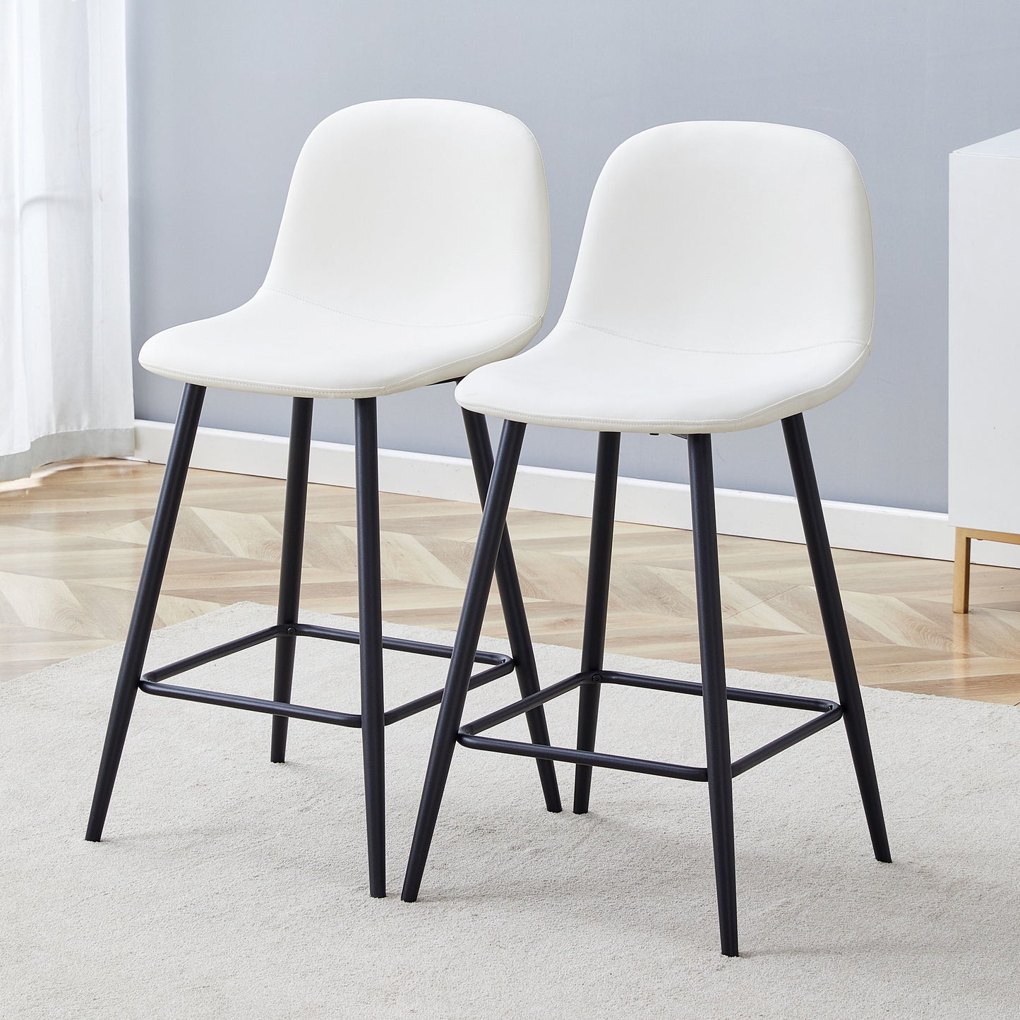 Modern Black Pu Bar Chair Rounded Backrest (Set of 2)
