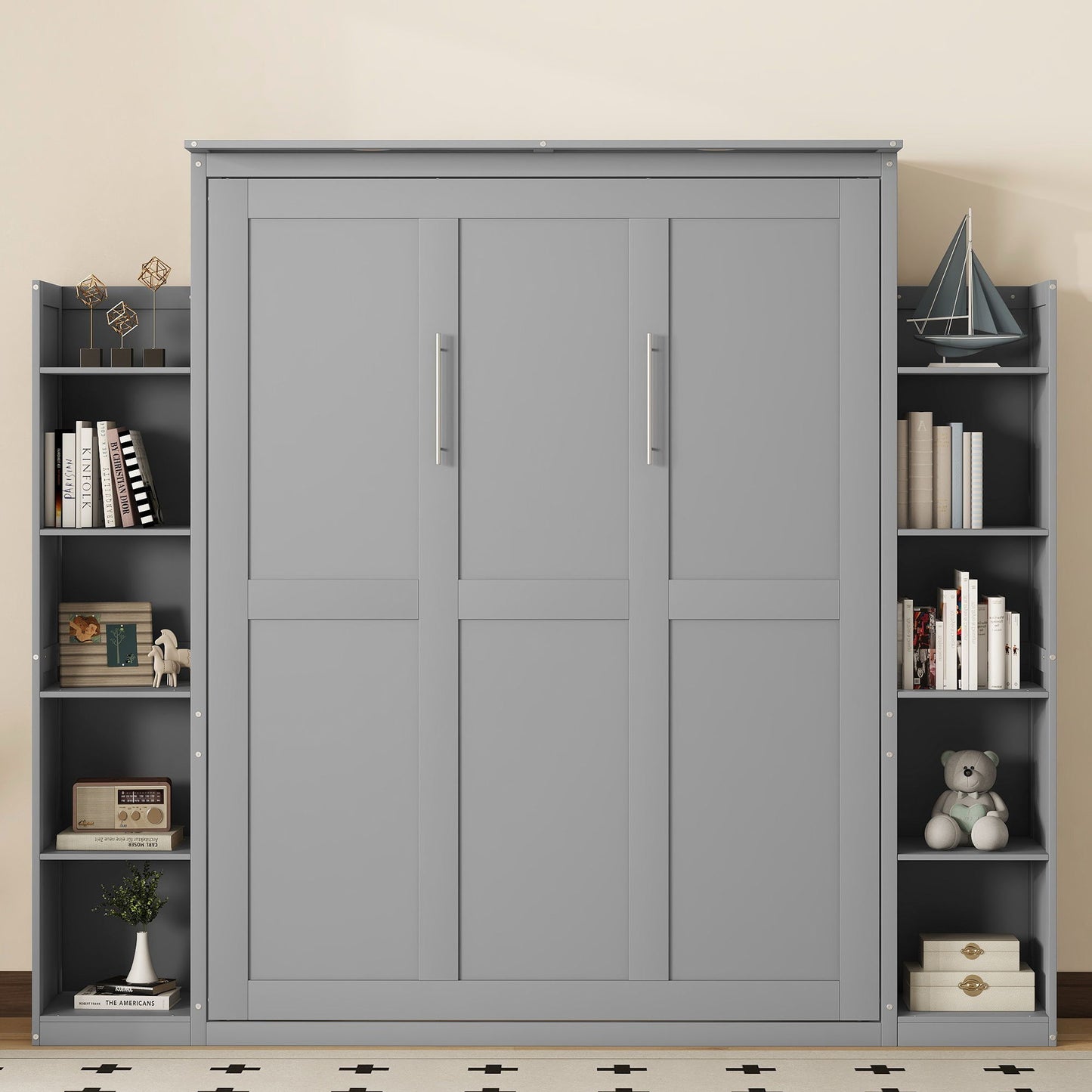 Wall Murphy Bed With Shelves And LED Lights
