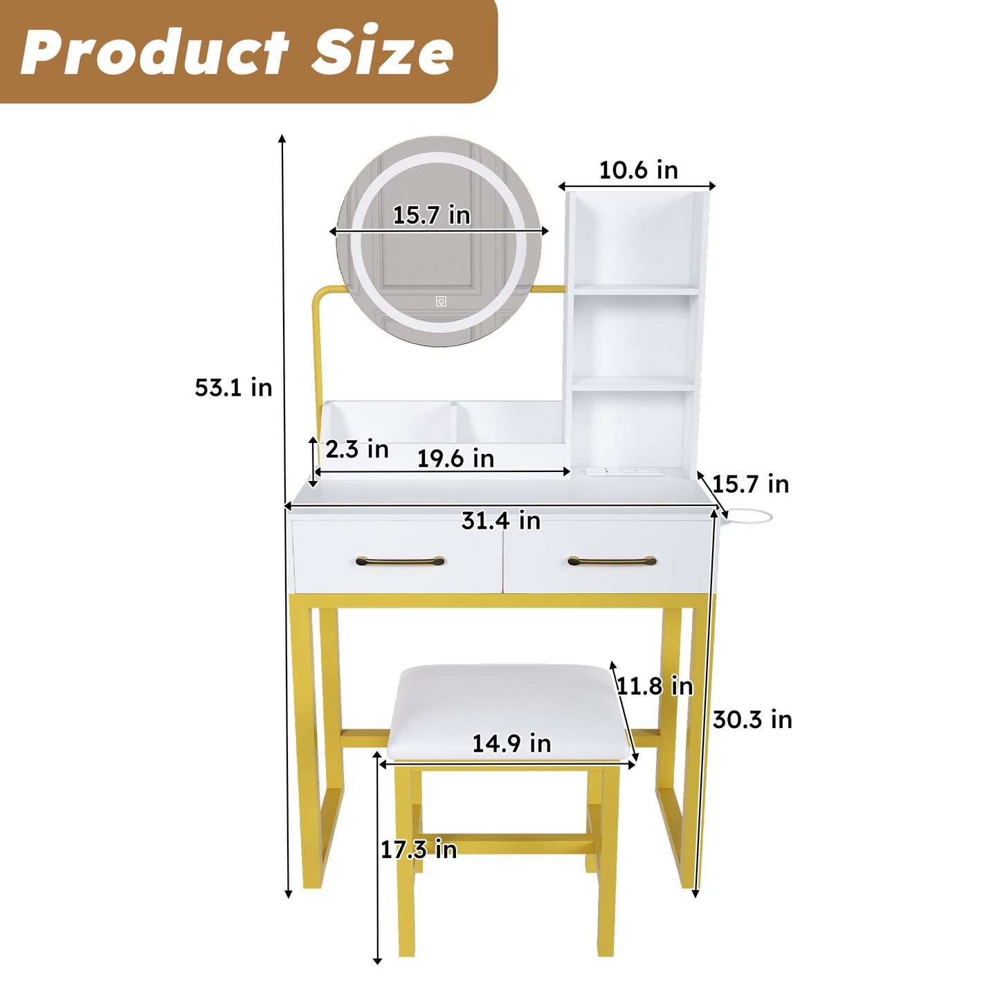 Makeup Vanity Table With LED Lights, 3 Color Options, Power Outlet