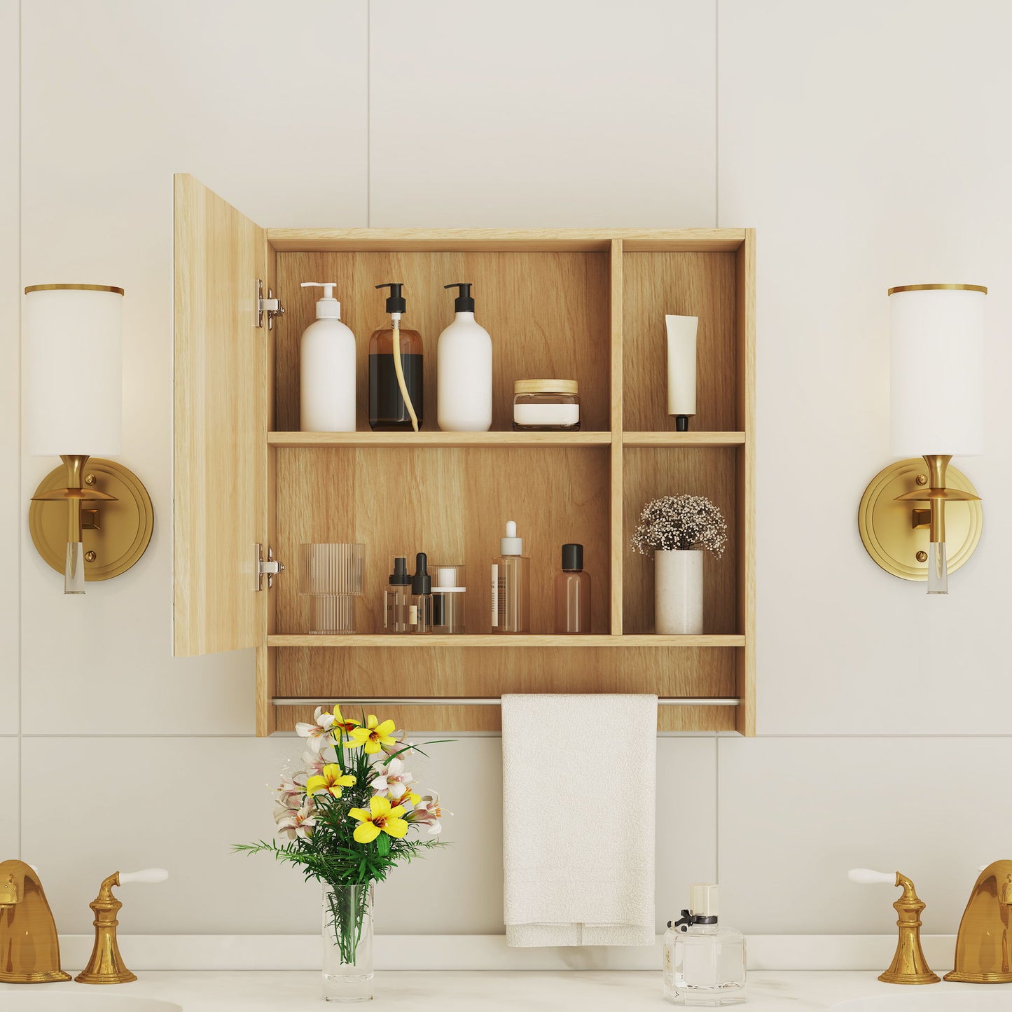 Bathroom Mirror Medicine Cabinet Wall Mounted With Shelves