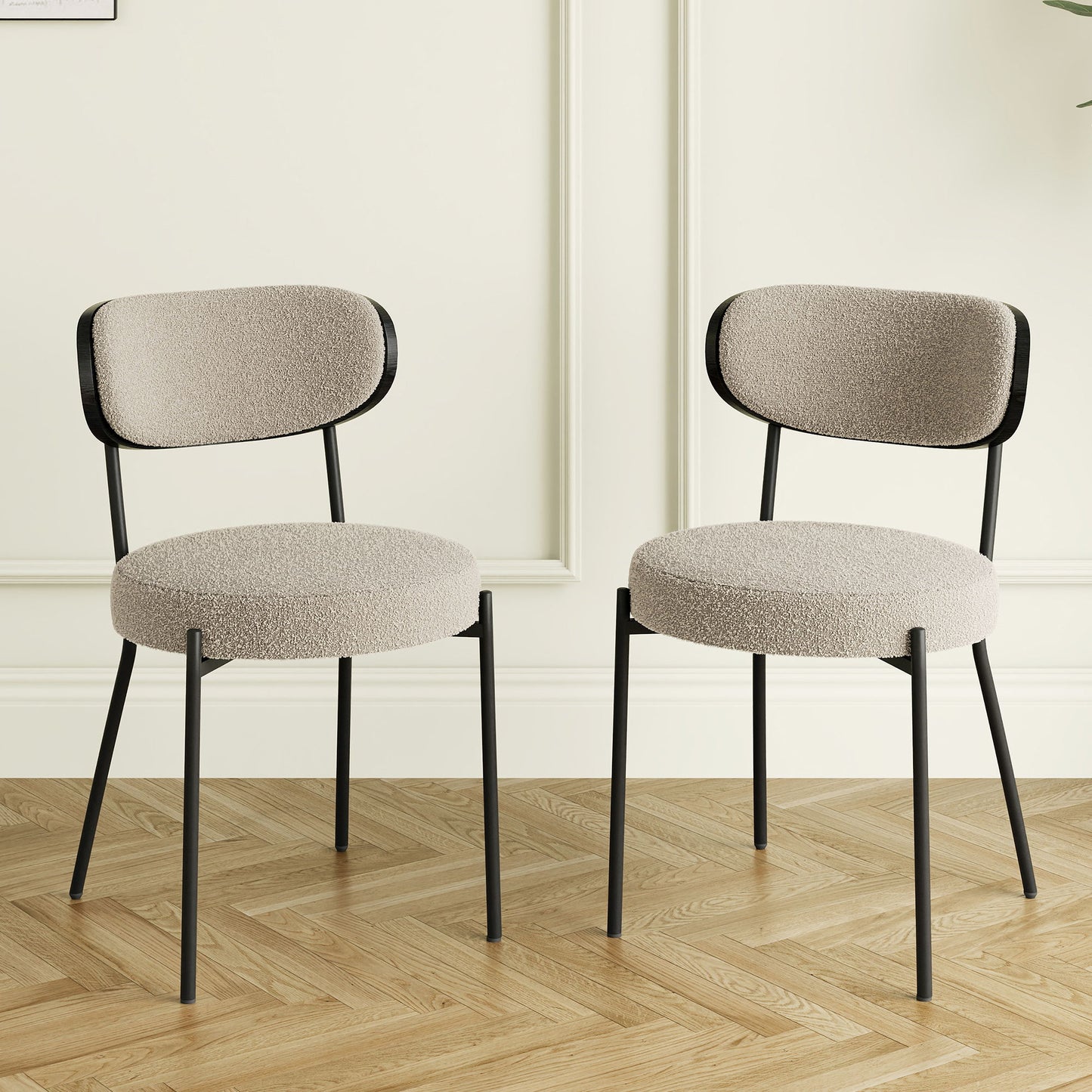 Boucle Modern Kitchen Dining Chair With Bentwood Back (Set of 2)