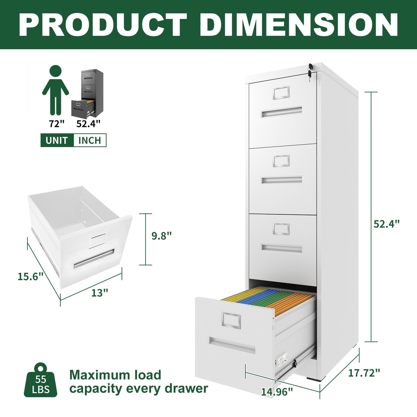 Premium Drawer File Cabinet With Lock, Metal Vertical Design, A4 Legal / Letter Size