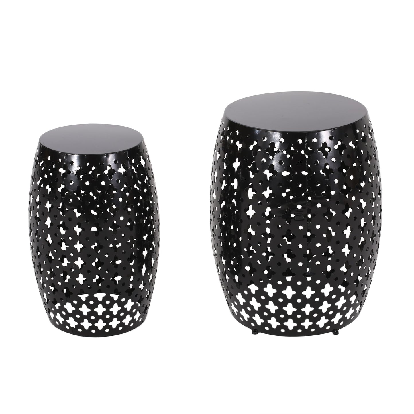 Modern Outdoor Metal End Table Set With Durable Iron Frame - Black