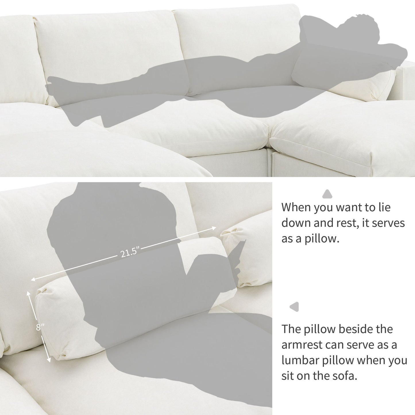 Modular Sectional With Storage Pockets, 5 Seat U Shaped Couch Set With Pillows, Free Combination Modern Cloud Sofa With 2 Movable Ottoman