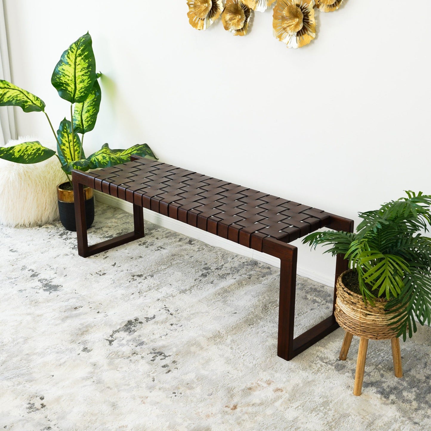 Christina - Leather Bench - Cognac / Dark Brown / Tan