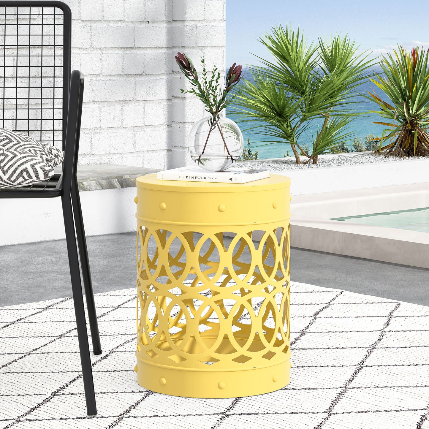 Outdoor Metal Large End Table, Modern Design