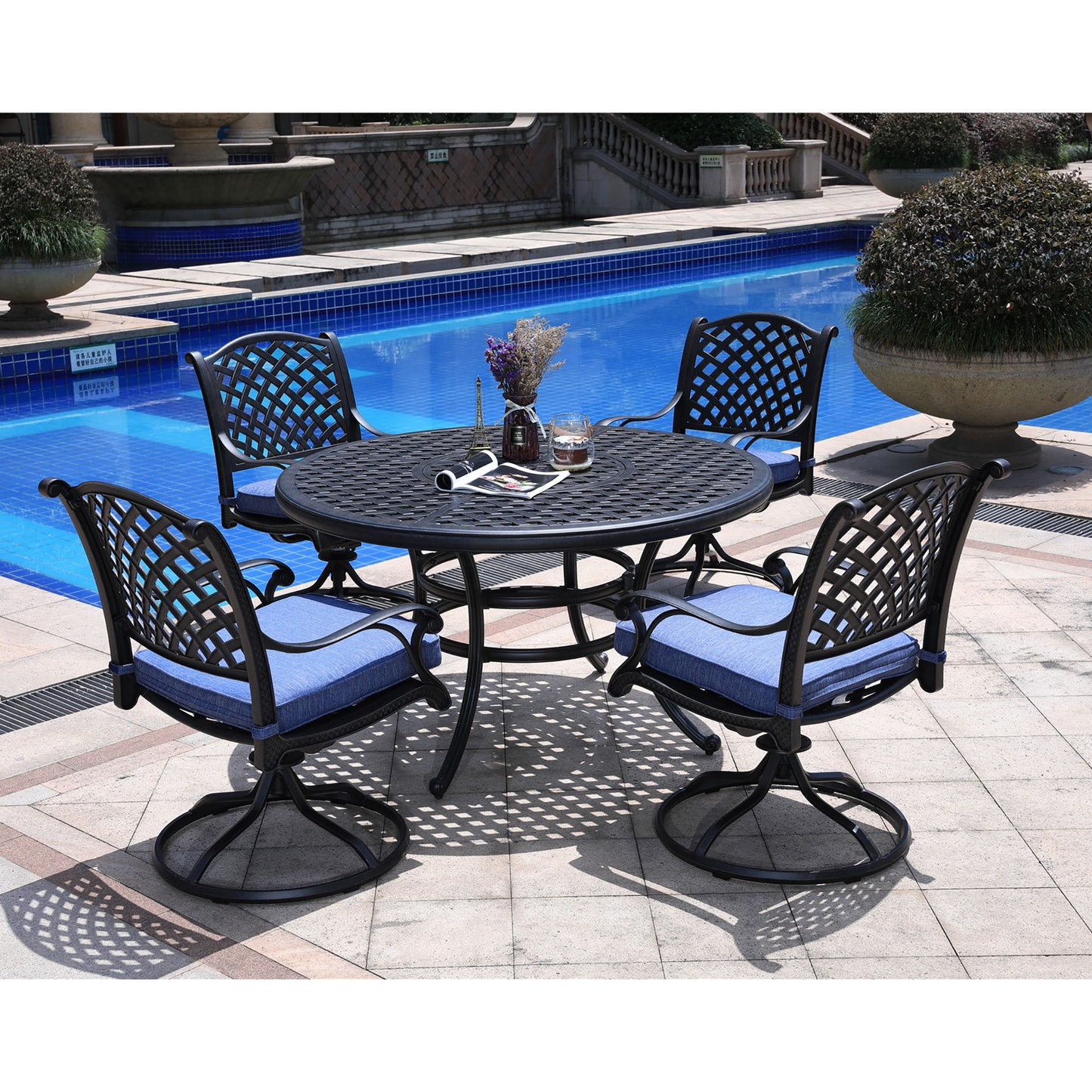 Round 4 Person 51.97" Long Dining Set With Cushions