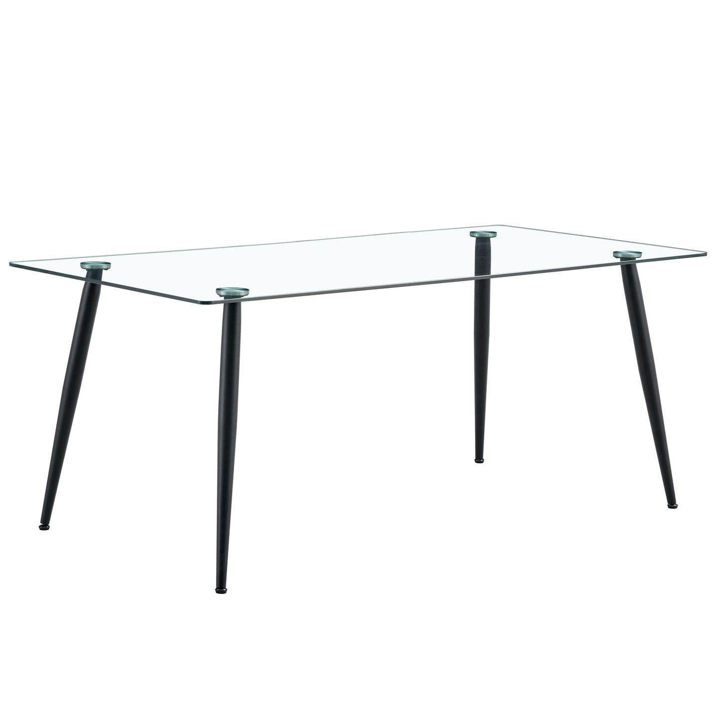 Modern Rectangular Glass Dining Table For 4 - 6 People With Tempered Glass Countertop