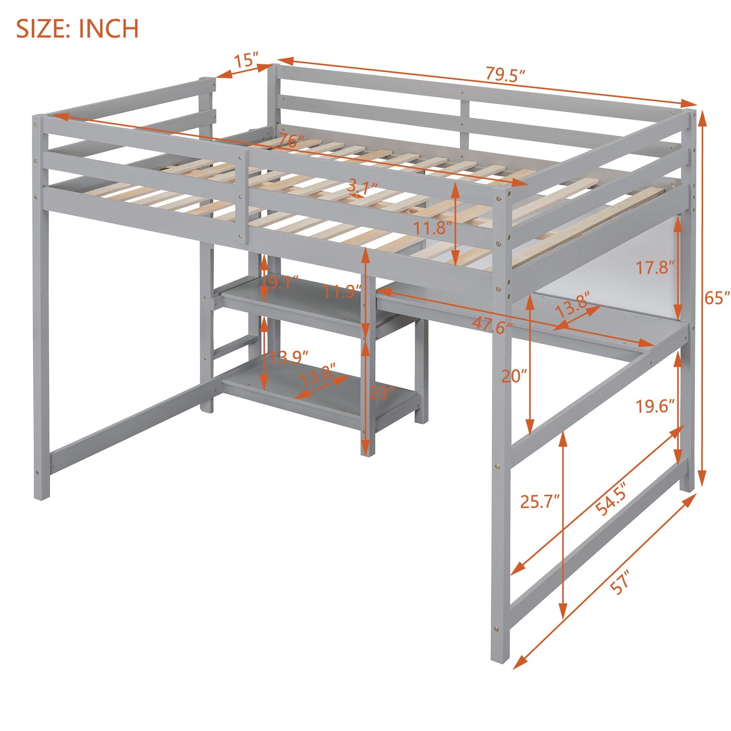Loft Bed With Shelves, Desk And Writing Board