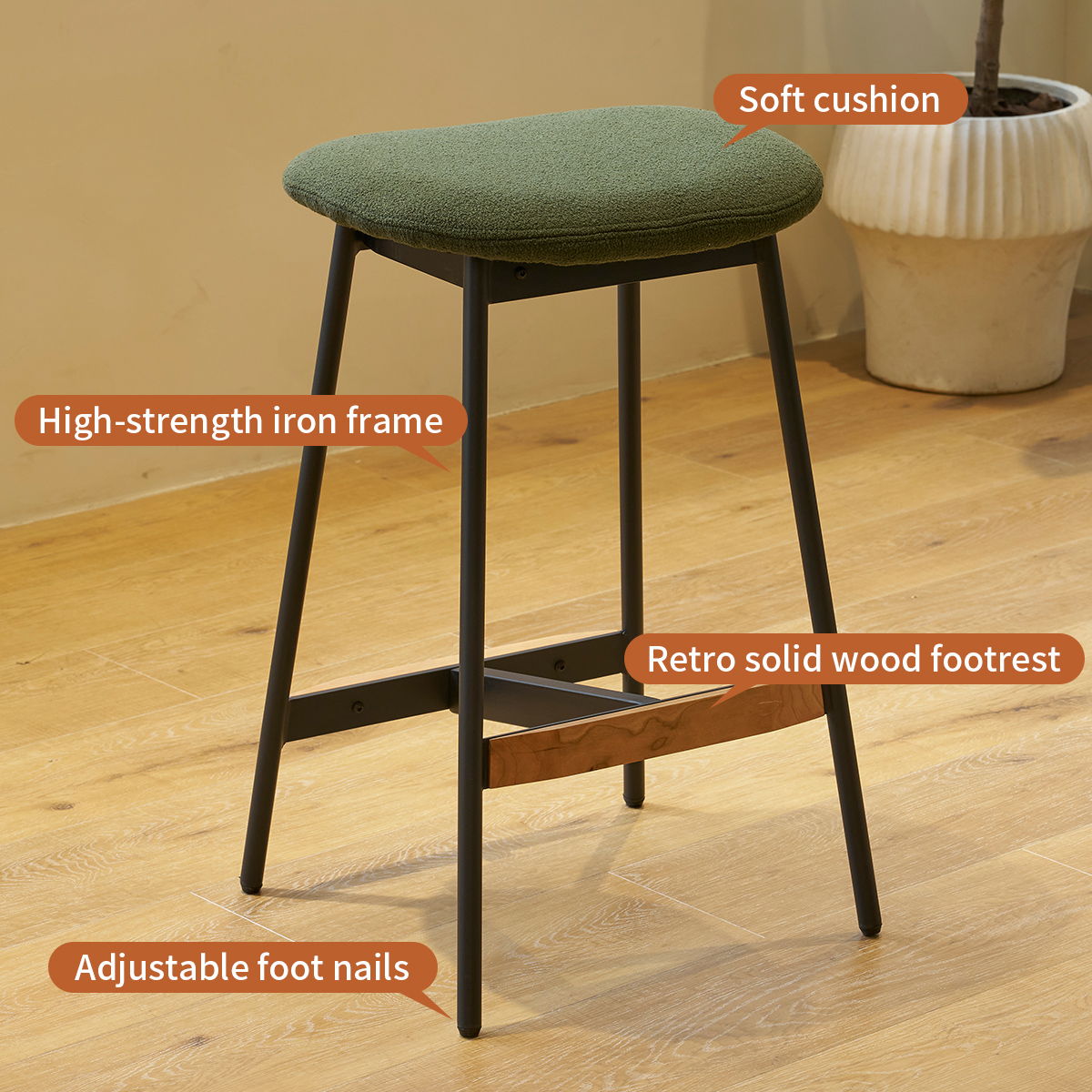 Modern Bar Stools Comfortable & Stylish, Soft Fabric Upholstered, Backless (Set of 2)