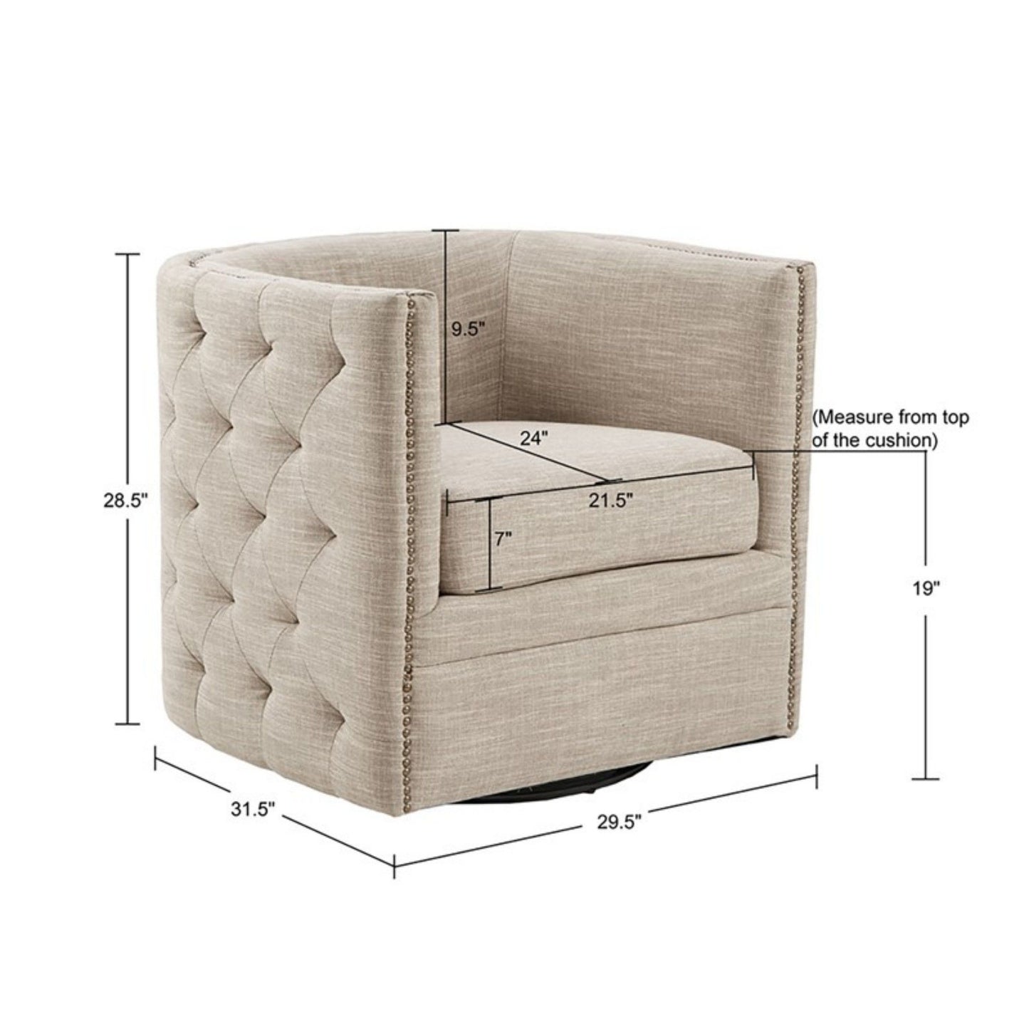 Swivel Chair With Tufted Barrel Design And Nailhead Accents