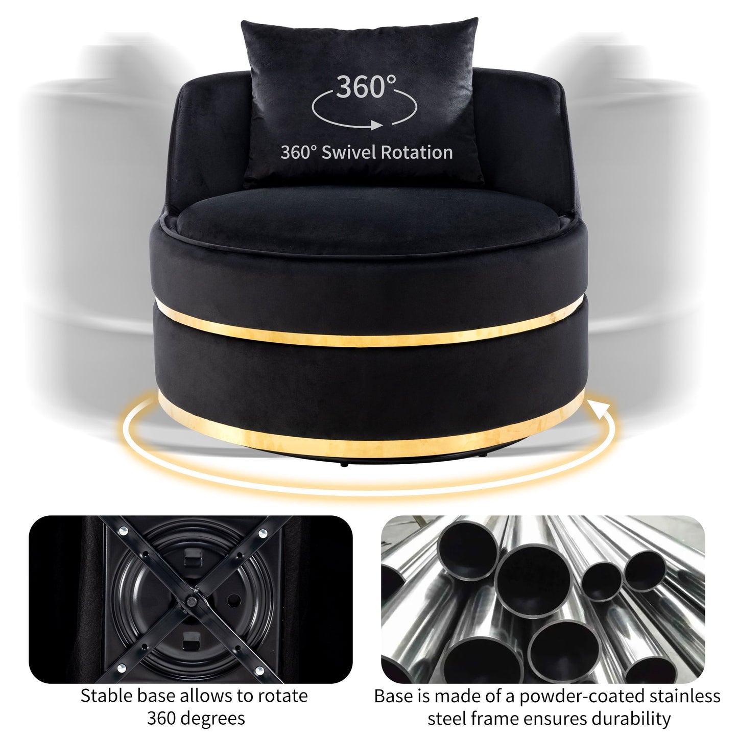 360 Degree Swivel Over Sized Upholstered Barrel Chair