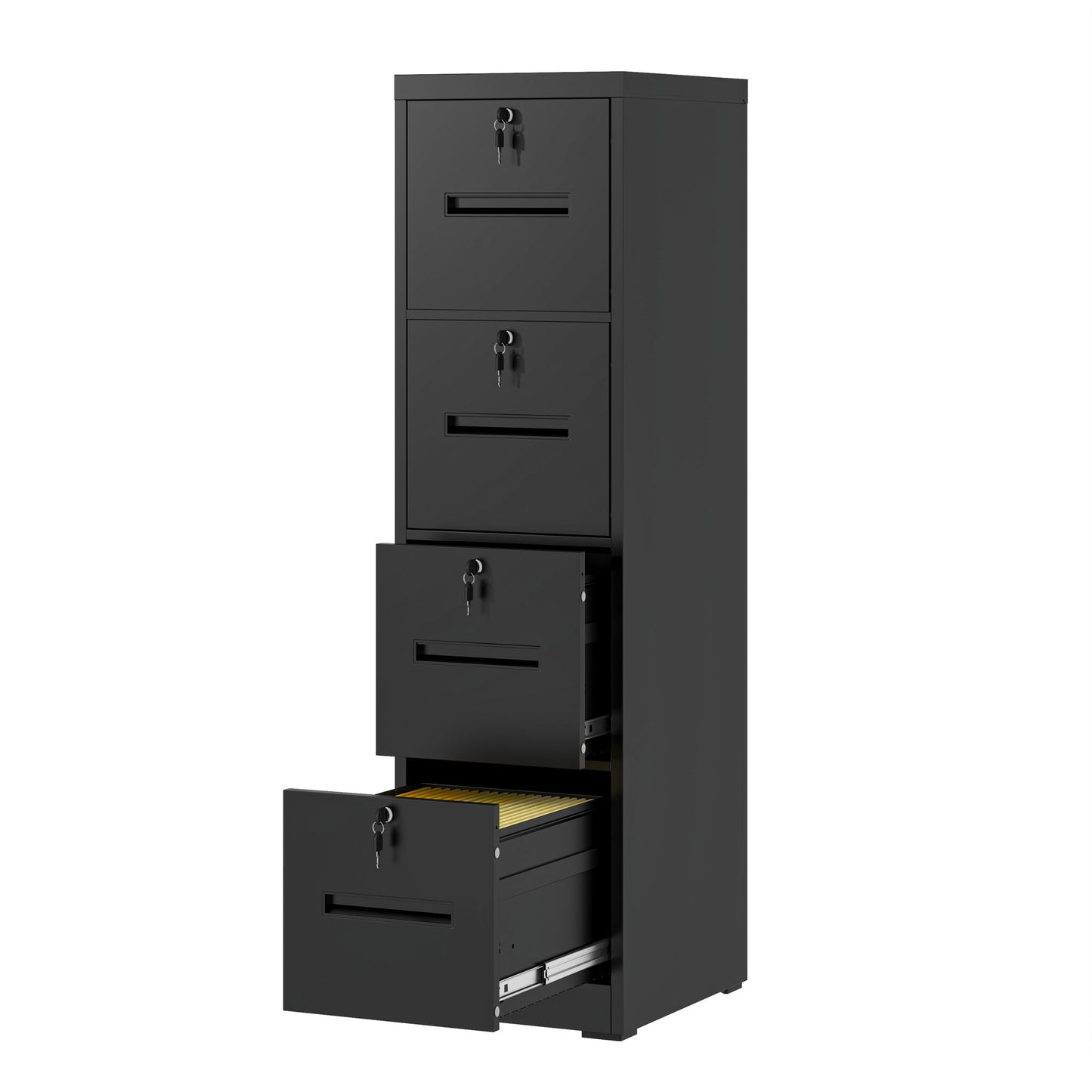 Modern 4 Drawer Metal Vertical Filing Cabinets With Lock For Home Office, Steel Construction, Letter / Legal / A4 / F4 Size - Brushed Nickel