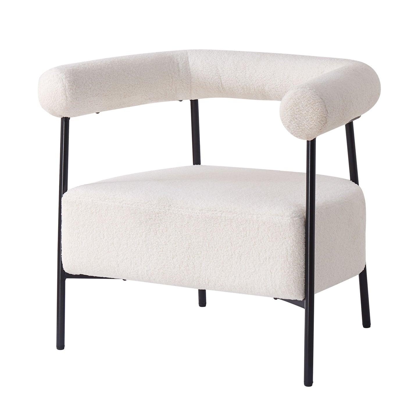 Modern Boucle Fabric Upholstered Accent Chair, Curved Armchair With Metal Frame - White