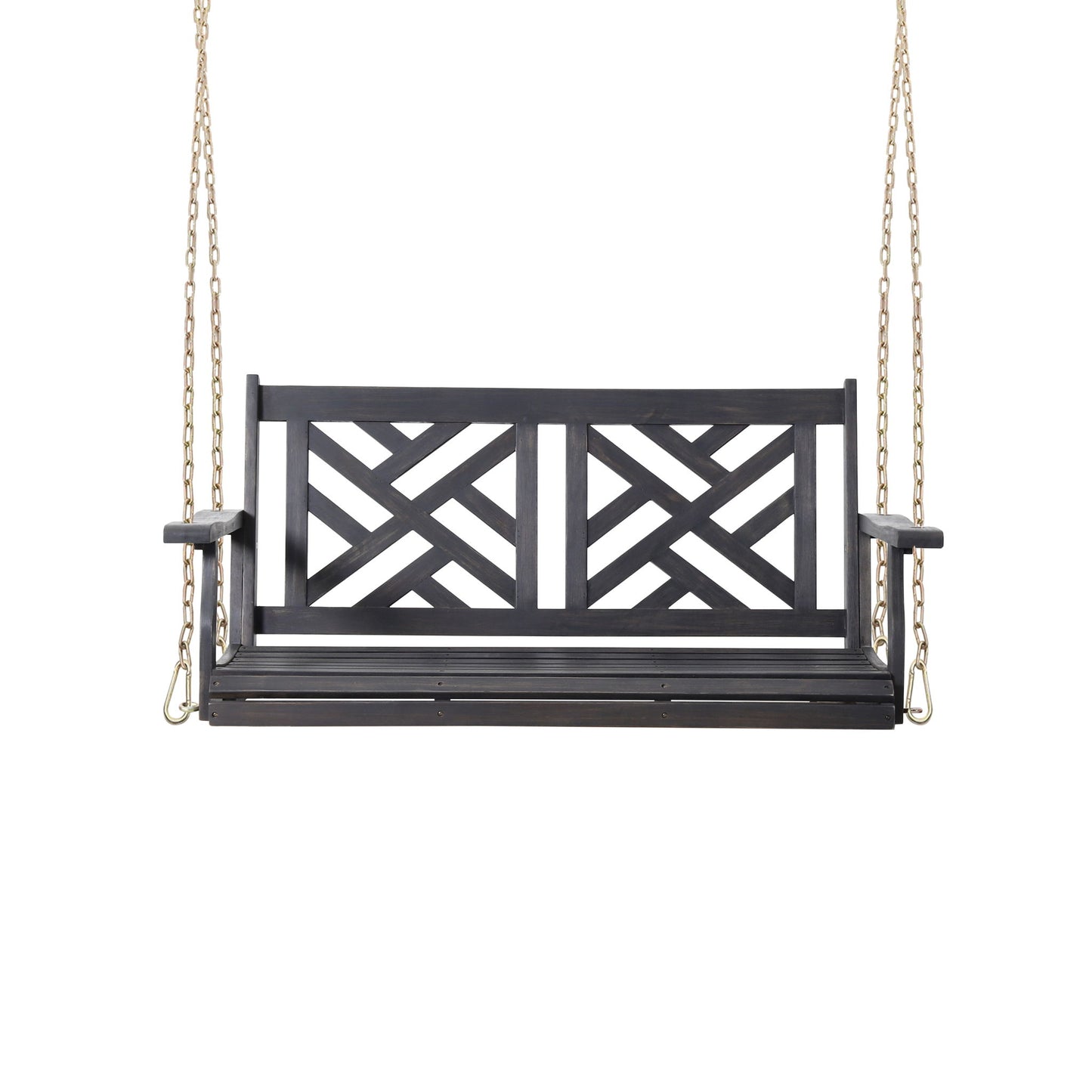 Alejandro - Acacia Wood Porch Swing With Slat Panel Seating