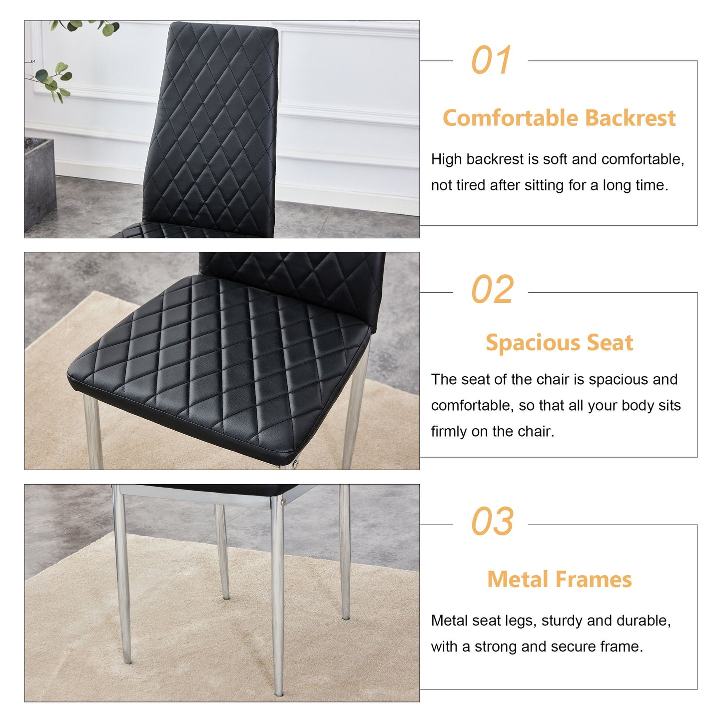 Modern Grid Armless High Backrest Dining Chair Set With Electroplated Metal Legs In Material 6 Piece - Black