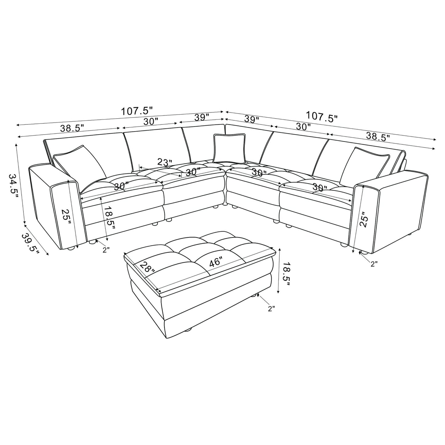 Azure - 6 Piece Upholstered Modular Sectional Sofa - Blue
