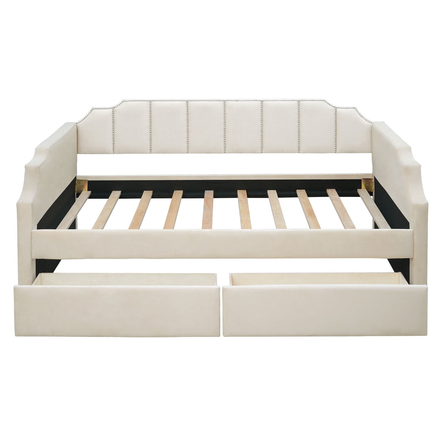 Upholstered Daybed With Drawers, Slat Support