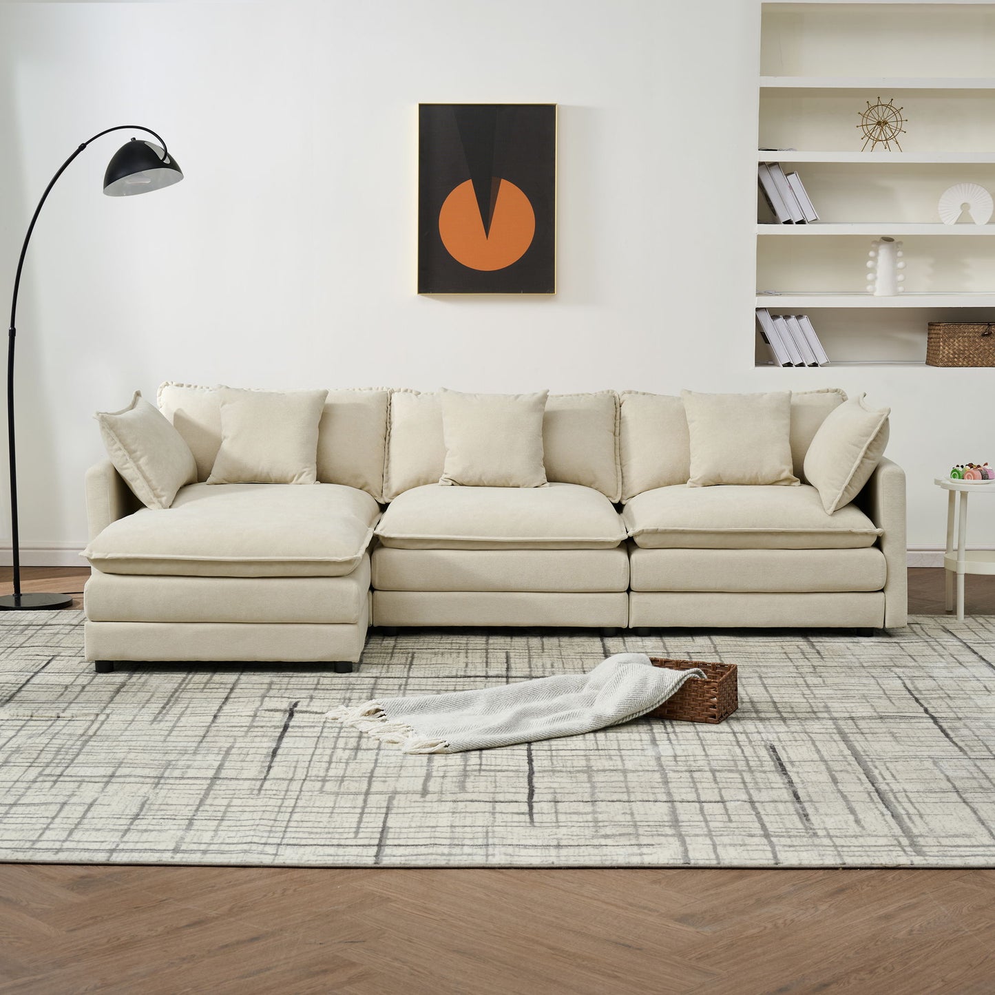 Modular Ottoman Style Deep Seat Sofa With Cushions