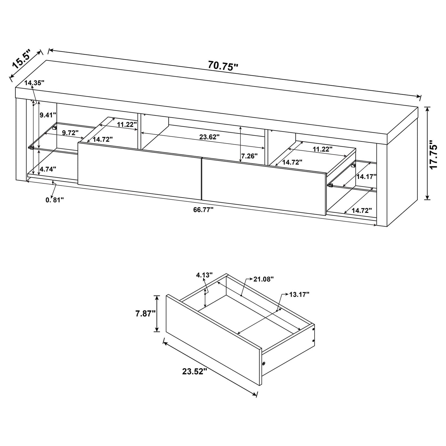 Lance - 3 Piece TV Entertainment Center With Shelves - Gloss White