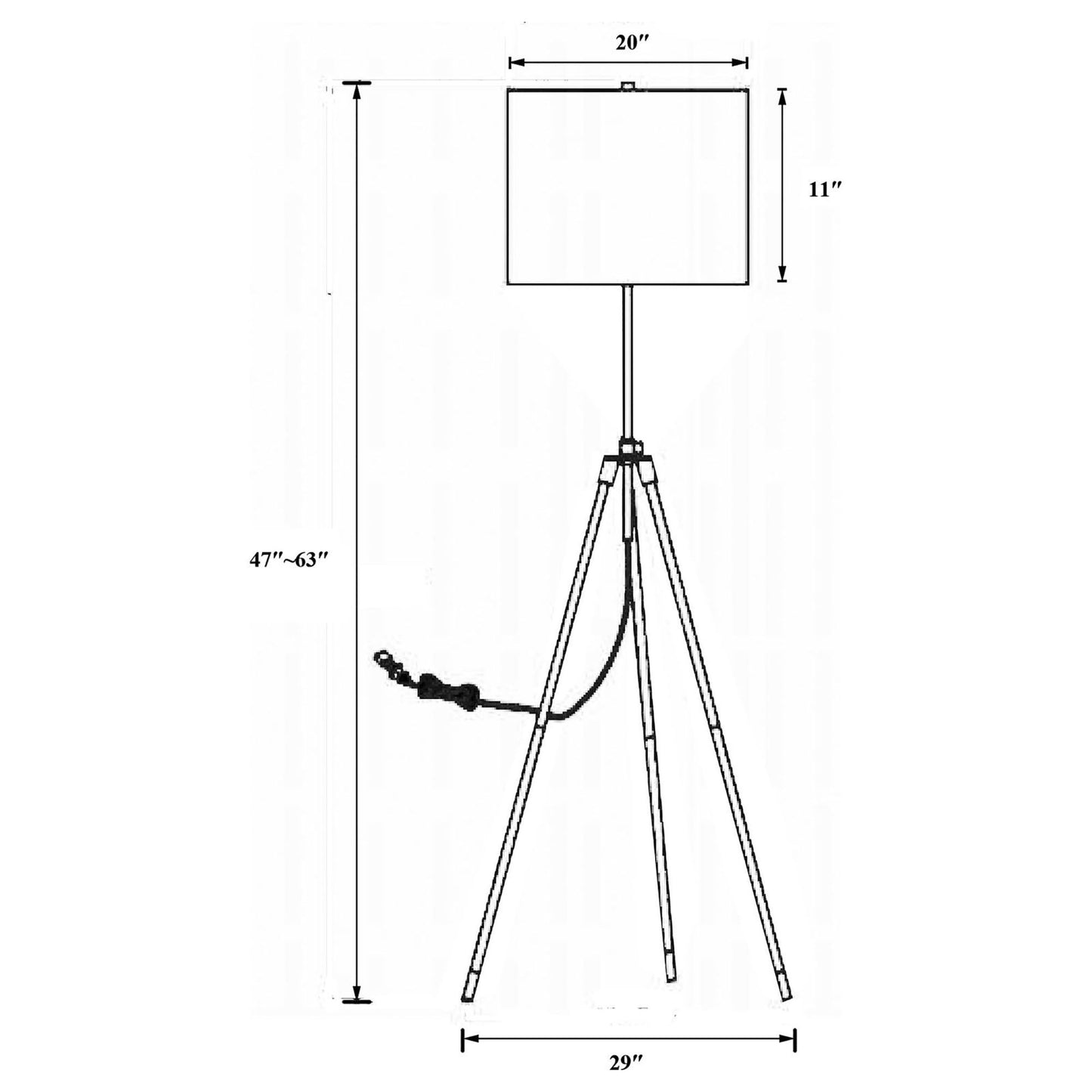 Tripod Drum Shade Floor Lamp With Rotary Switch - Black
