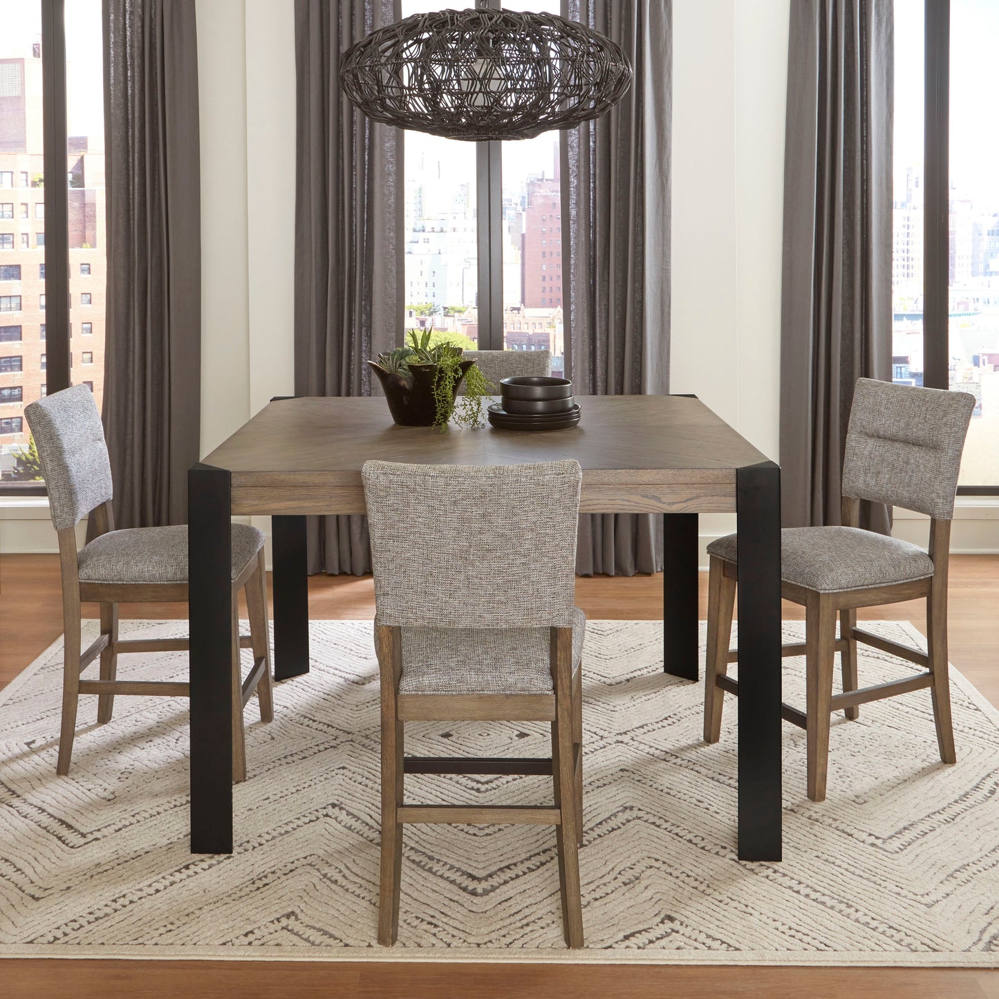 Cedar Fork - 54" Dining Square Counter Table With 4 Counter Stools - Smoked Arabica