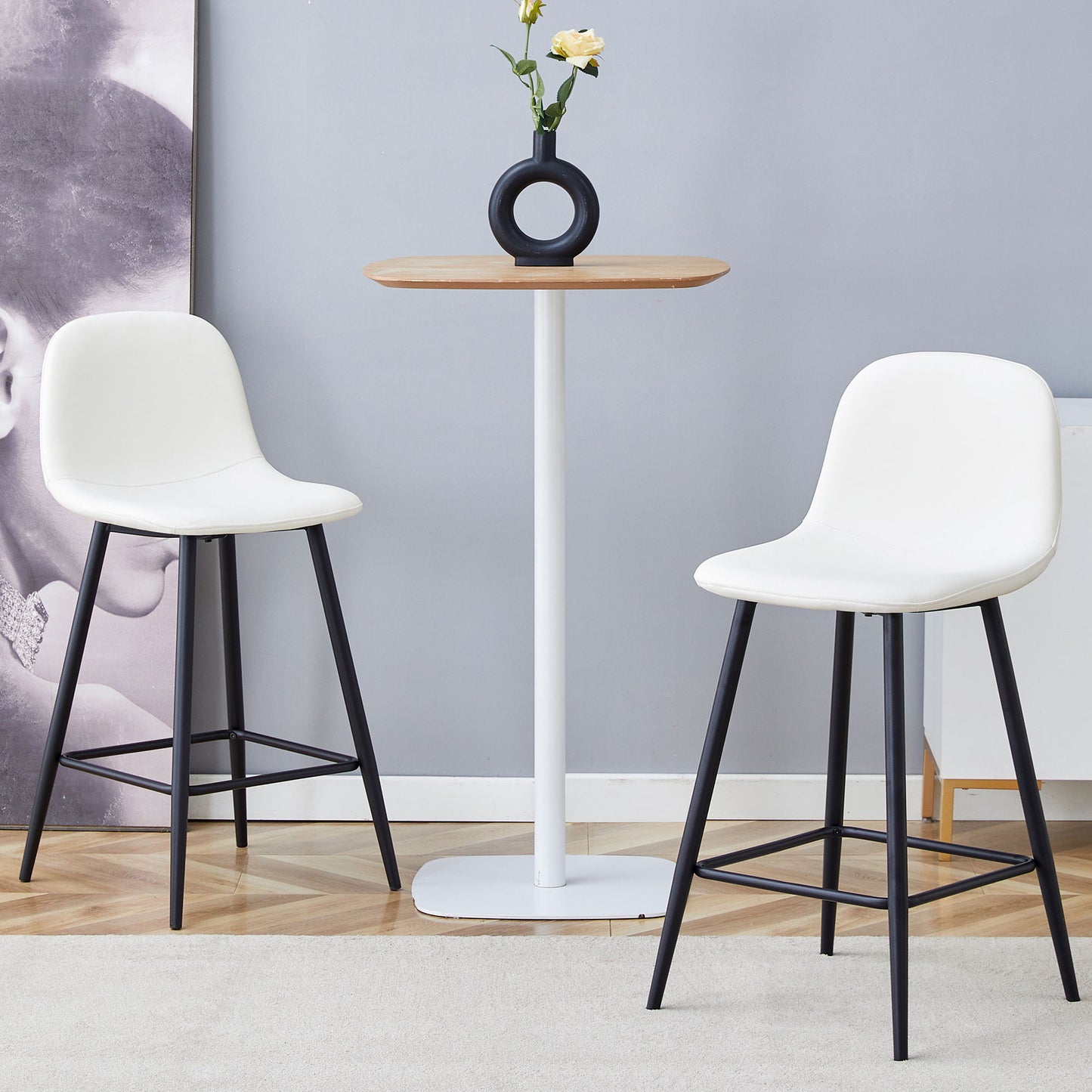 Modern Black Pu Bar Chair Rounded Backrest (Set of 2)