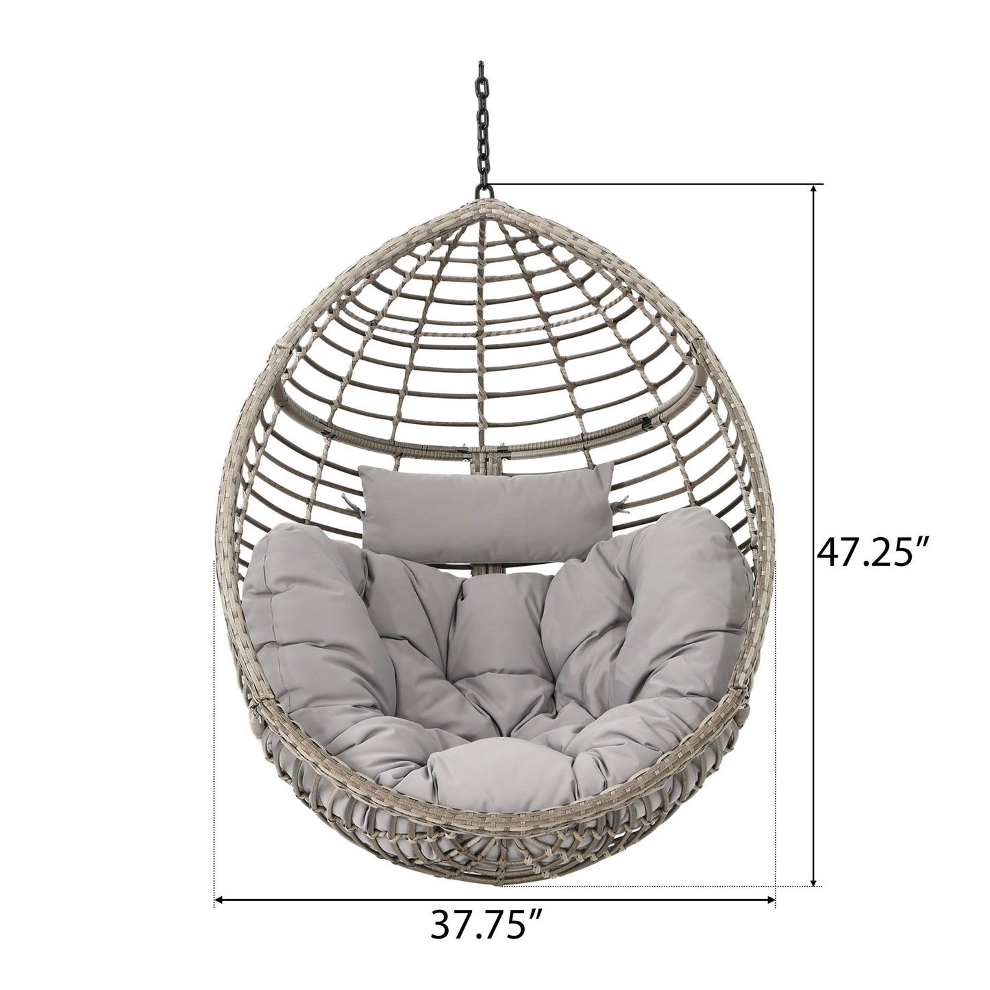 Hanging Basket Chair With Metal Frame And Seat Cushion