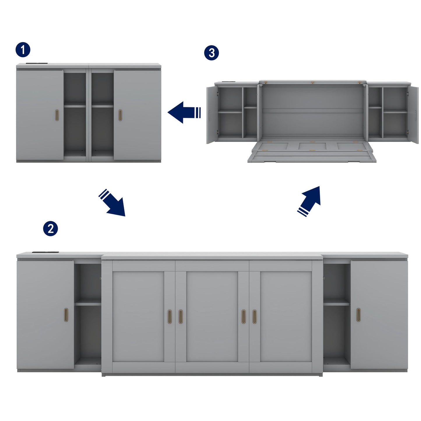 Murphy Bed With Shelves, Cabinets And USB Ports