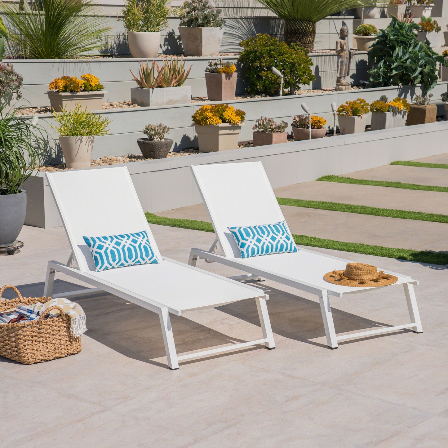 Myers - Modern Chaise Lounge Set With Adjustable Mesh Back