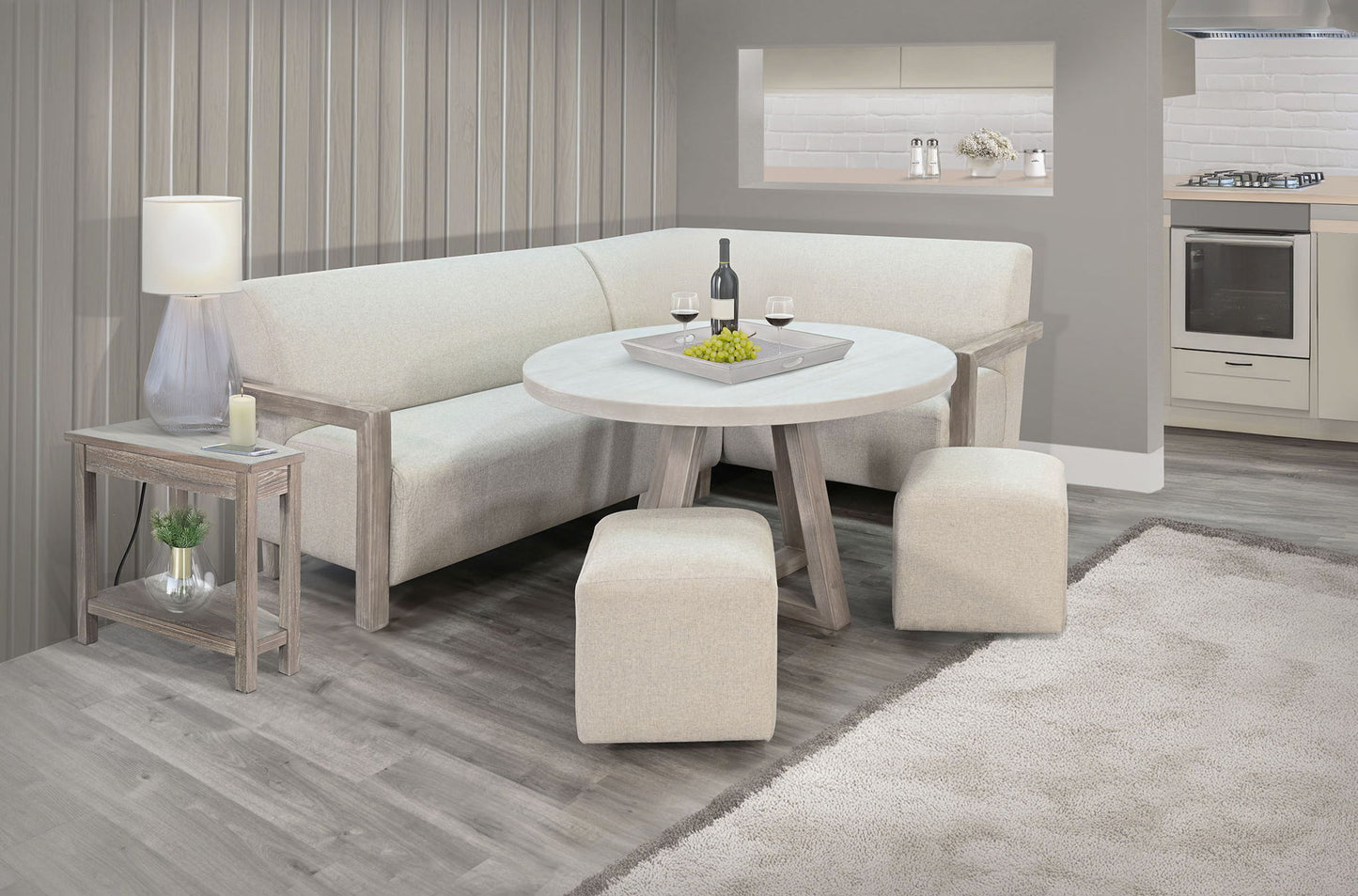 Corner Dining Nook Set With Light Wood Table