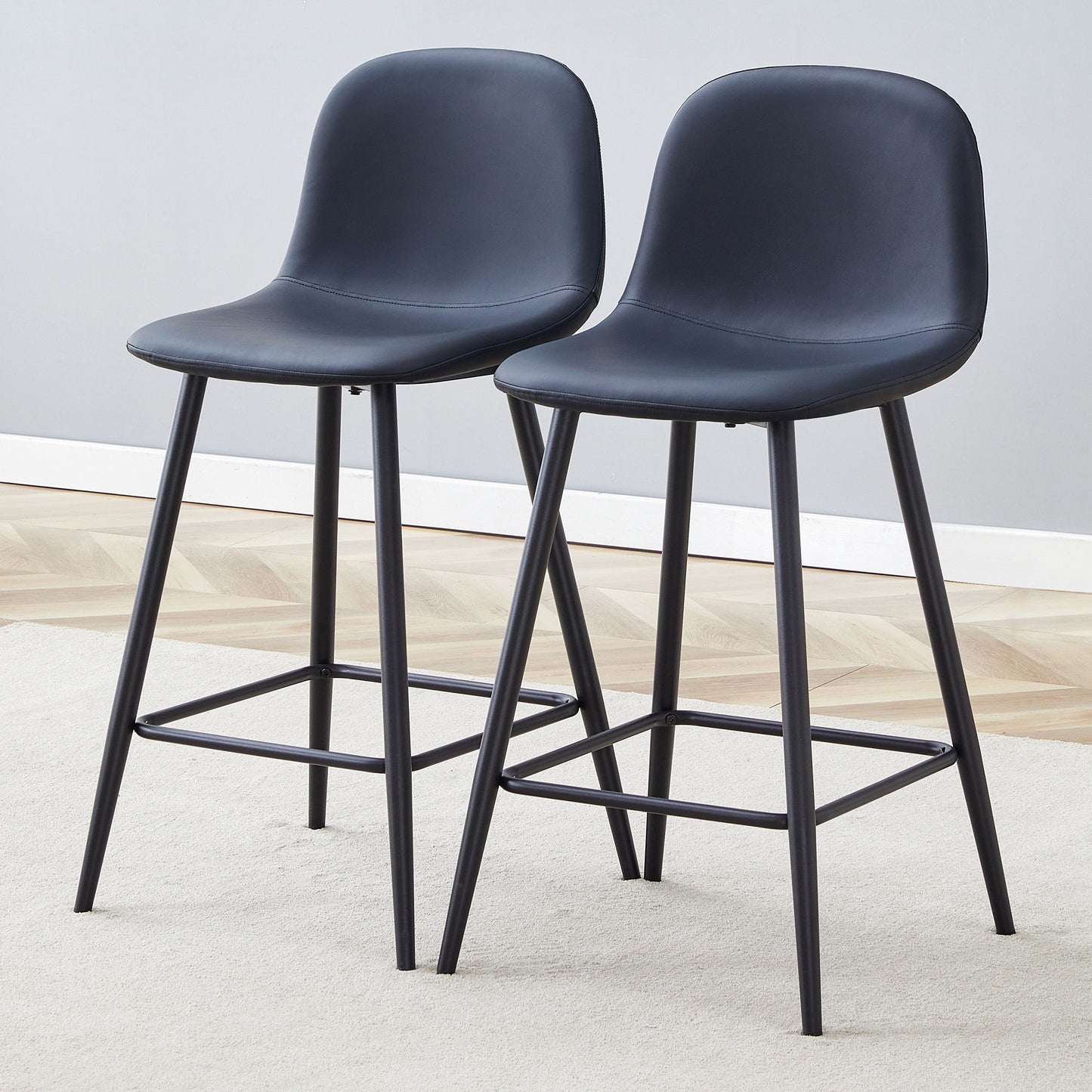 Modern Black Pu Bar Chair Rounded Backrest (Set of 2)