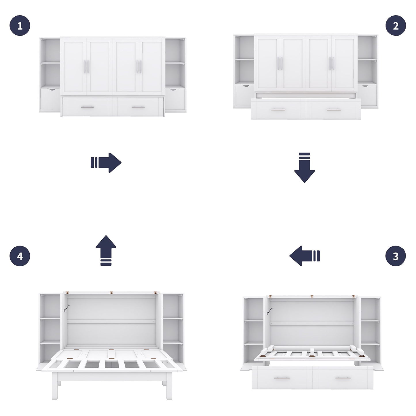 Murphy Bed With Shelves, Drawers And USB Ports