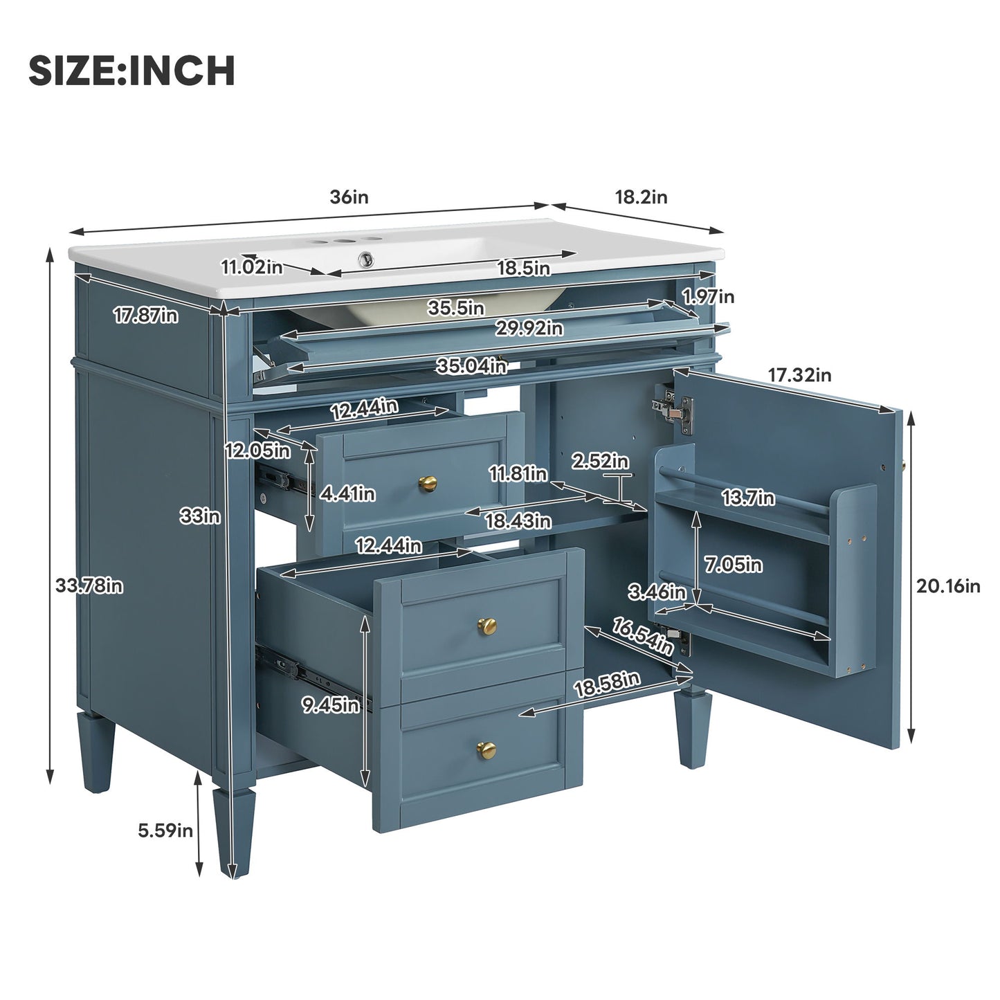 Bathroom Vanity With Top Sink, 2 Drawers And Tip Out Drawer