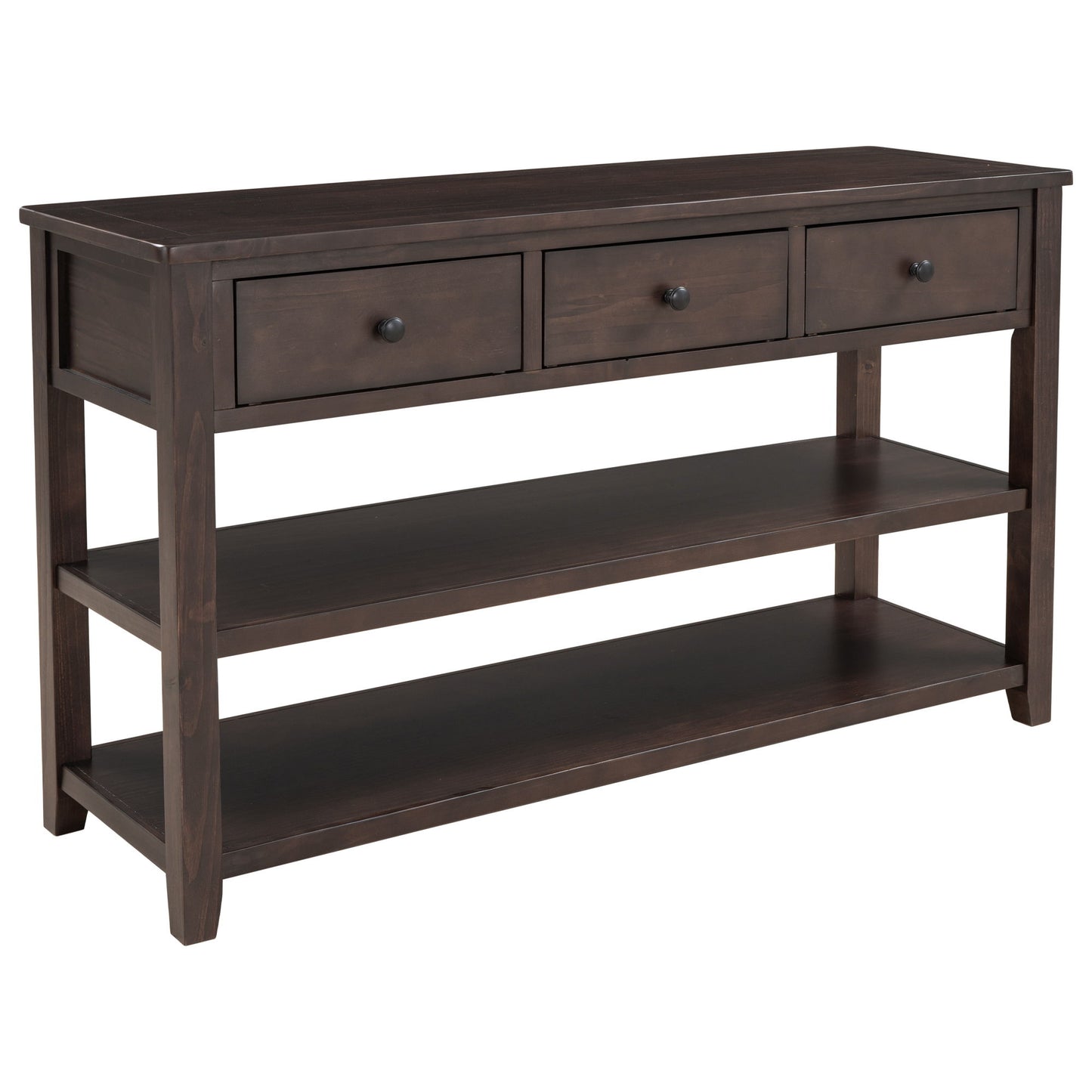 Retro Design Console Table With Two Open Shelves, Pine Frame And Legs For Living Room