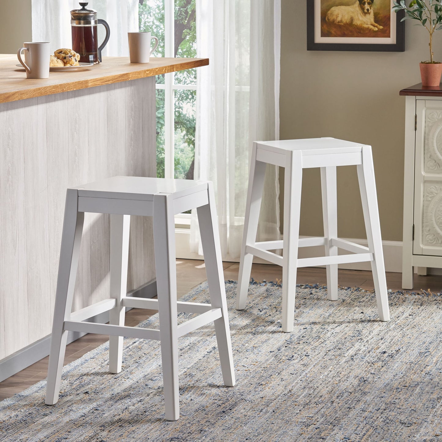 Counter Barstool (Set of 2), Rubber Wood - White
