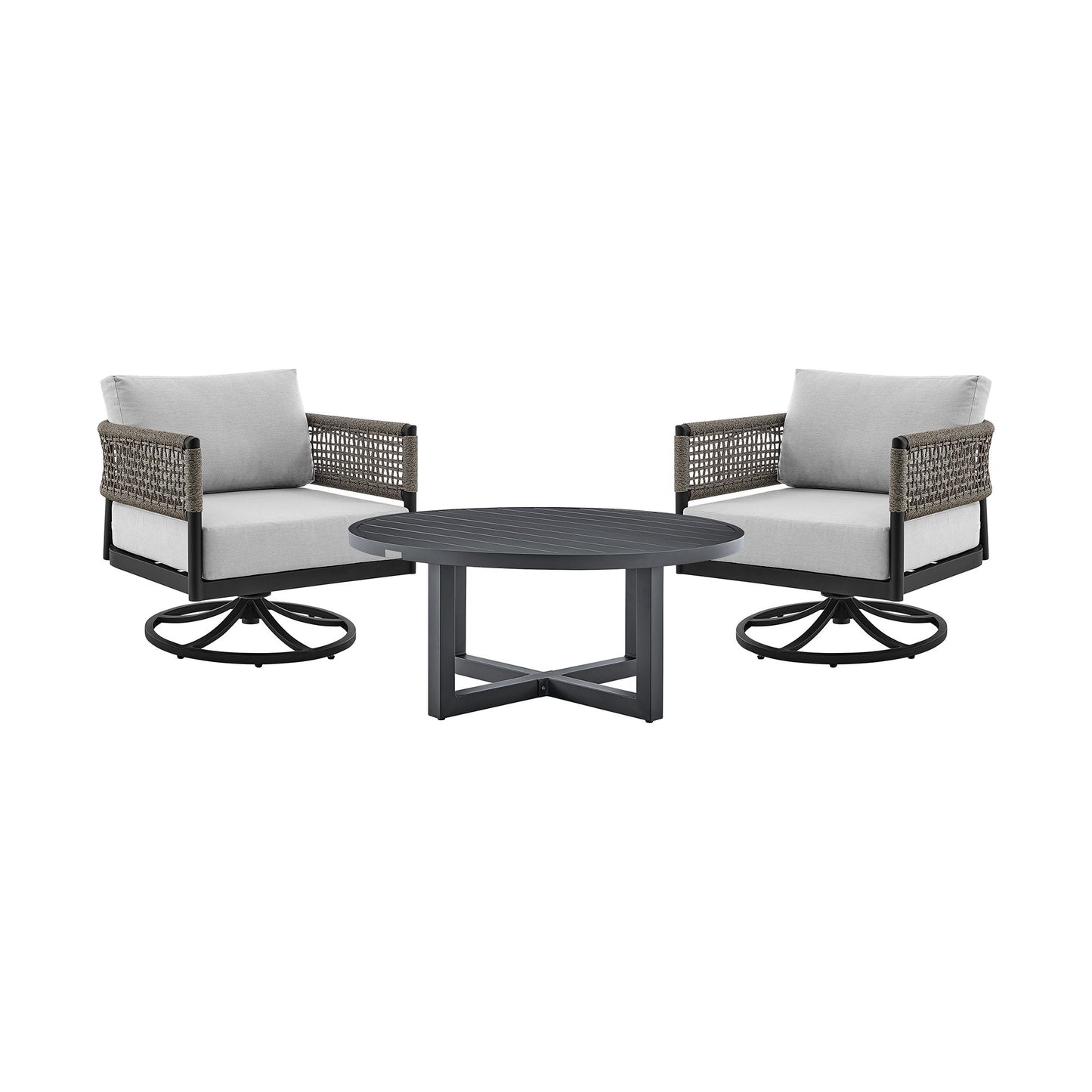 Alegria And Menorca - 3 Piece Patio Outdoor Swivel Seating Set With Cushions - Black / Gray