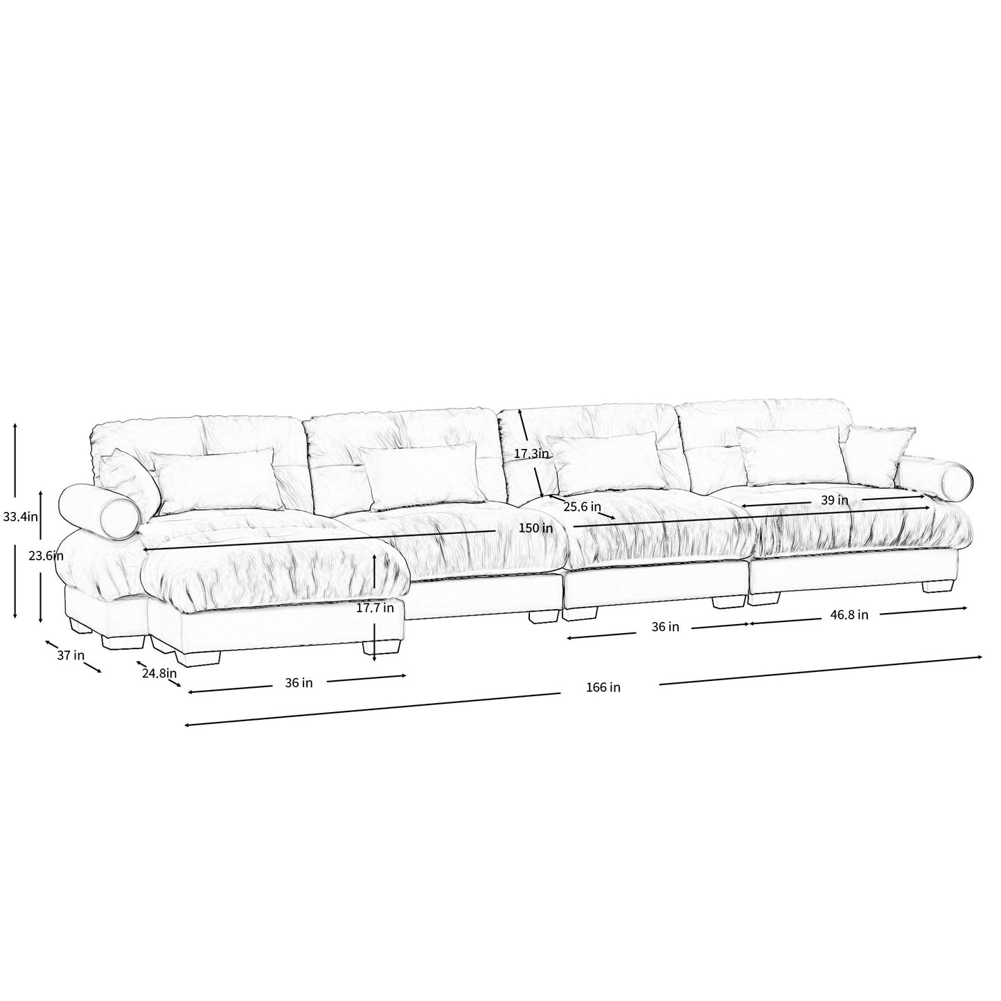Super Comfort Oversized Modular Sectional Sofa With Movable Ottoman