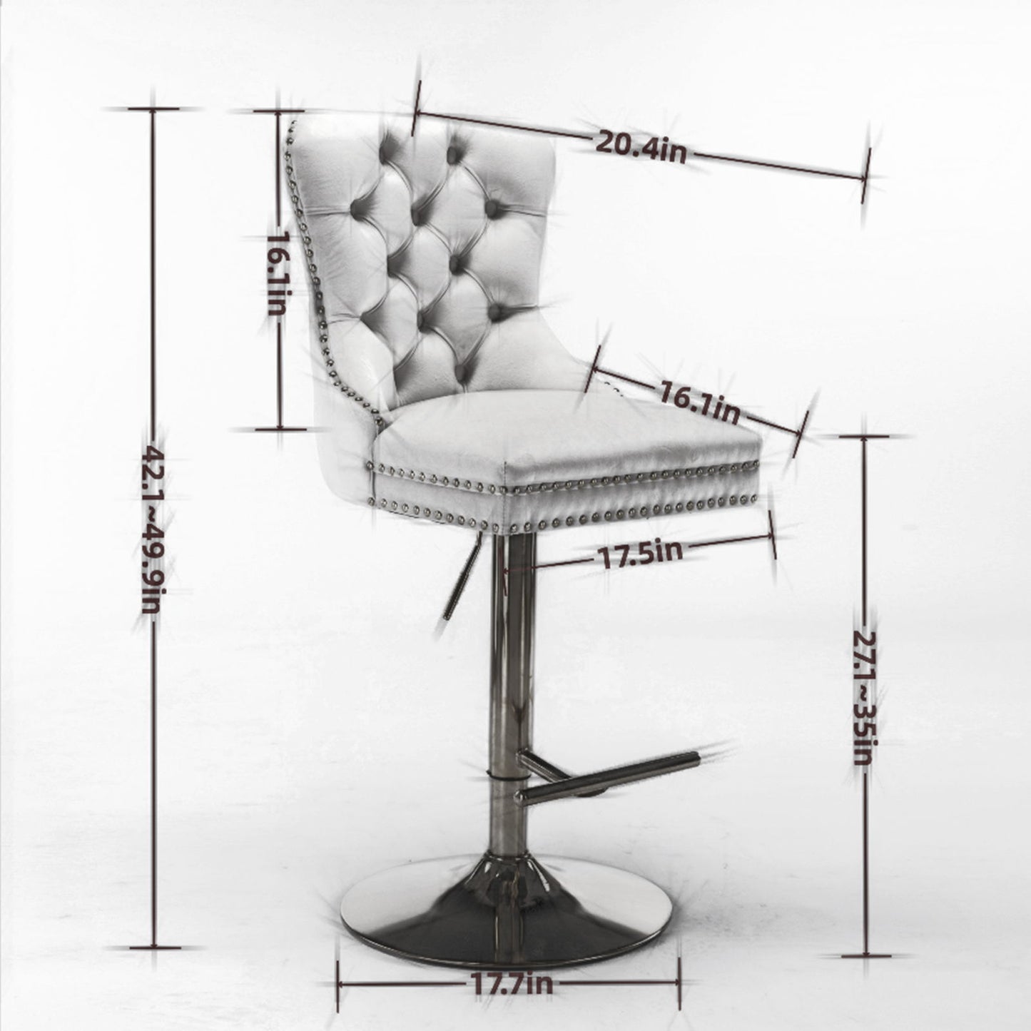 Thick Swivel Barstools Adjusatble Seat Height From 25-33", Modern Upholstered Bar Stools With Backs Comfortable Tufted For Home Pub And Kitchen Island (Set of 2)