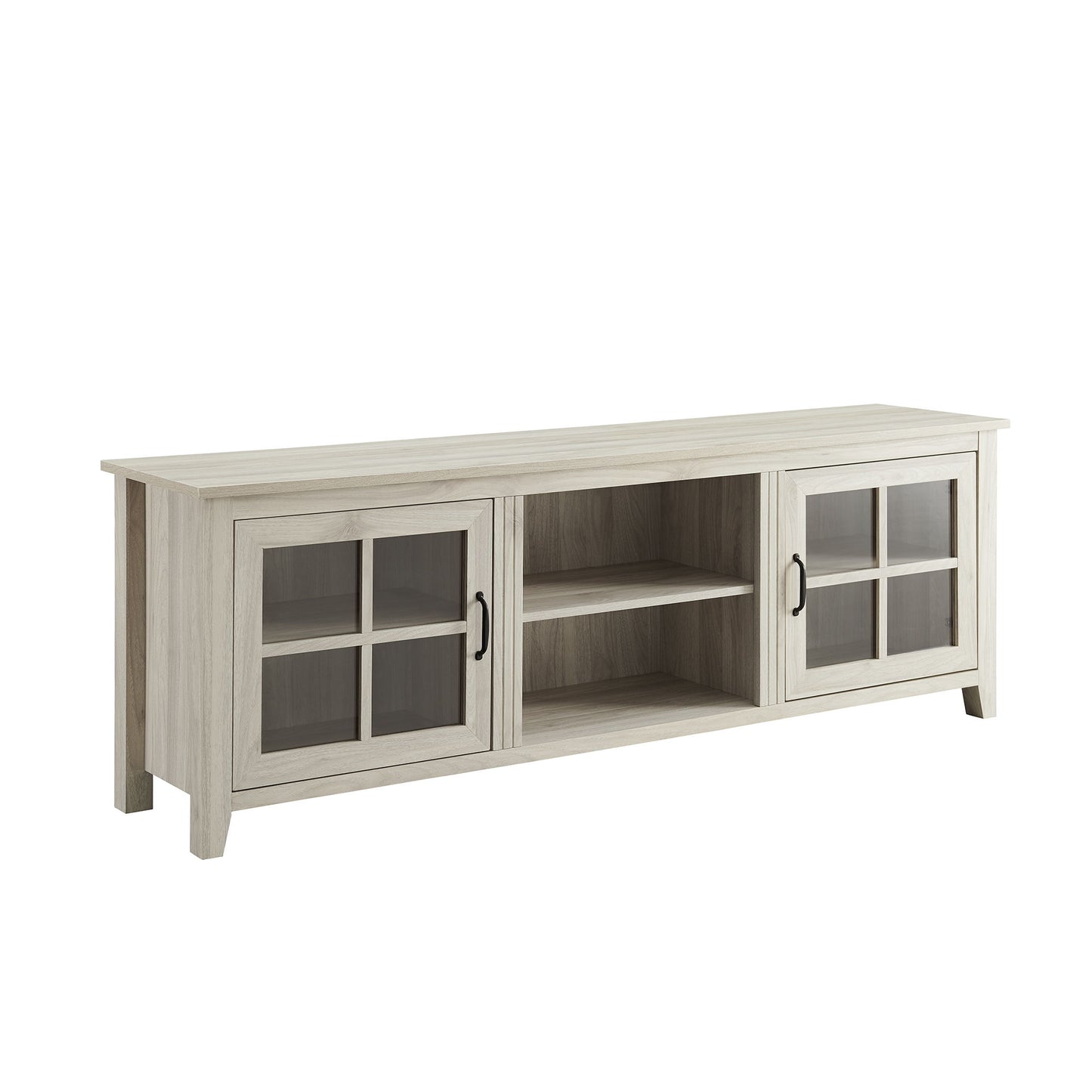 Modern Farmhouse 2 Door Glass Windowpane 70" TV Stand For 80" TVs