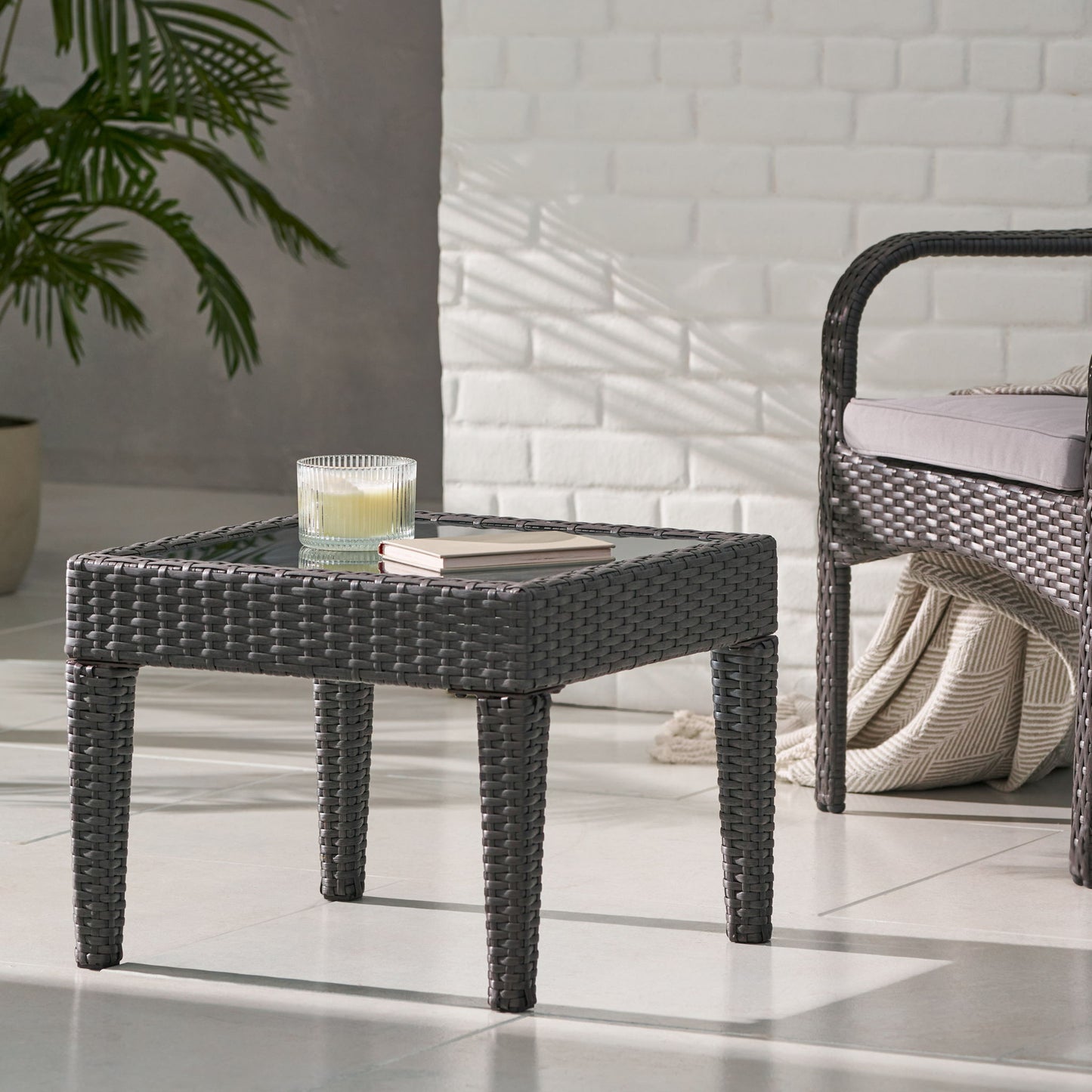 Nebulosity - Outdoor Accent Table With Square Glass Top - Brown Multi