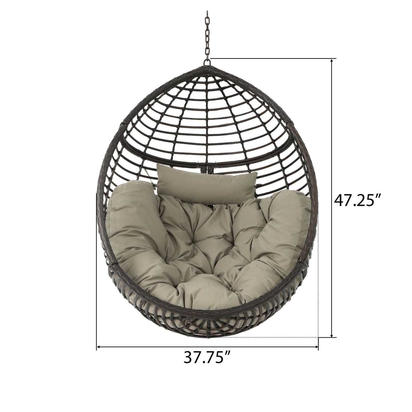 Hanging Basket Chair With Metal Frame And Seat Cushion