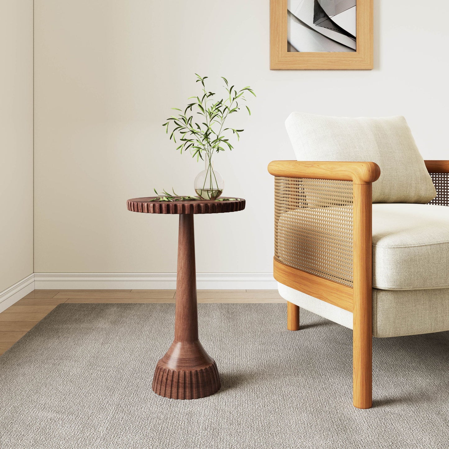 Modern Mango Wood Round End Table With Pedestal Base - Honey